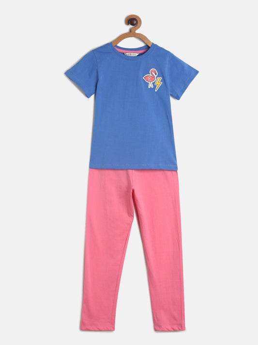 Girls Blue & Pink Cotton Night Suit