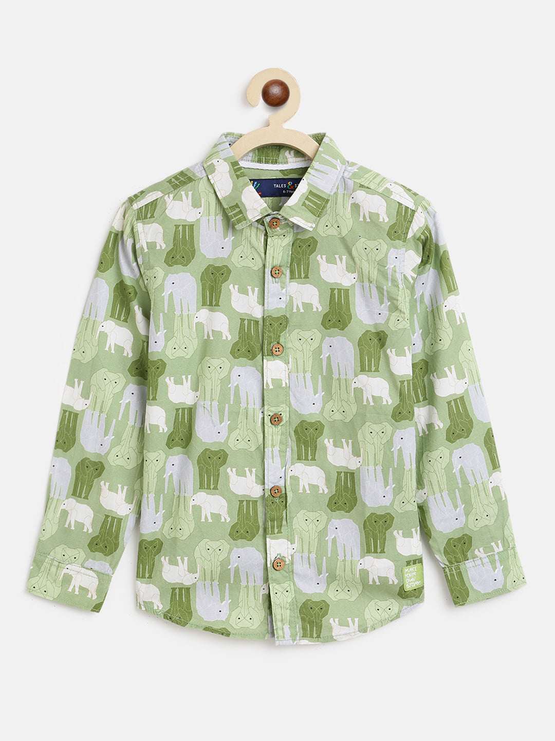 Boys Green Animal Print Shirt