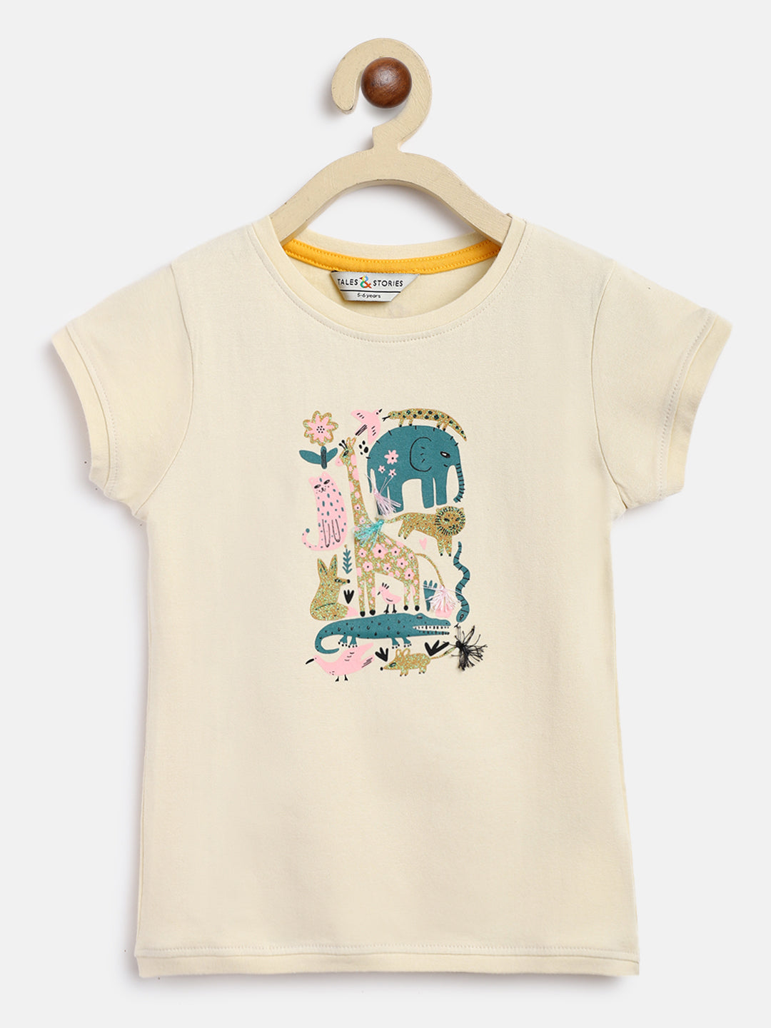 Girls Off White Cotton T-Shirt