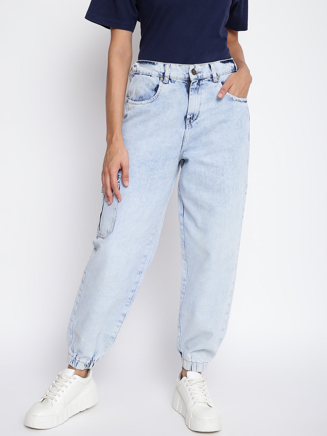 Women Light Blue Denim Joggers