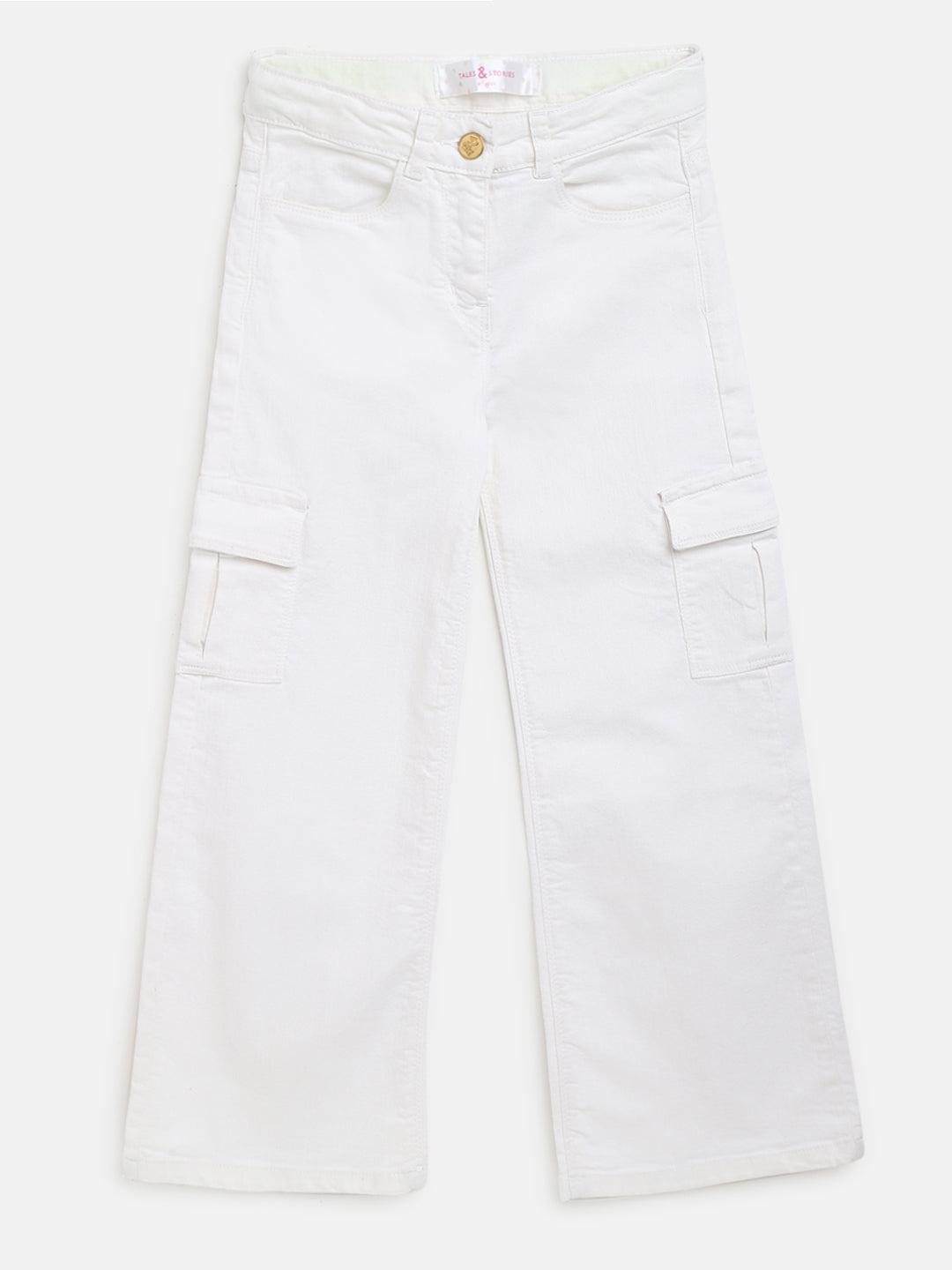 Girls White Side Pocket Trousers