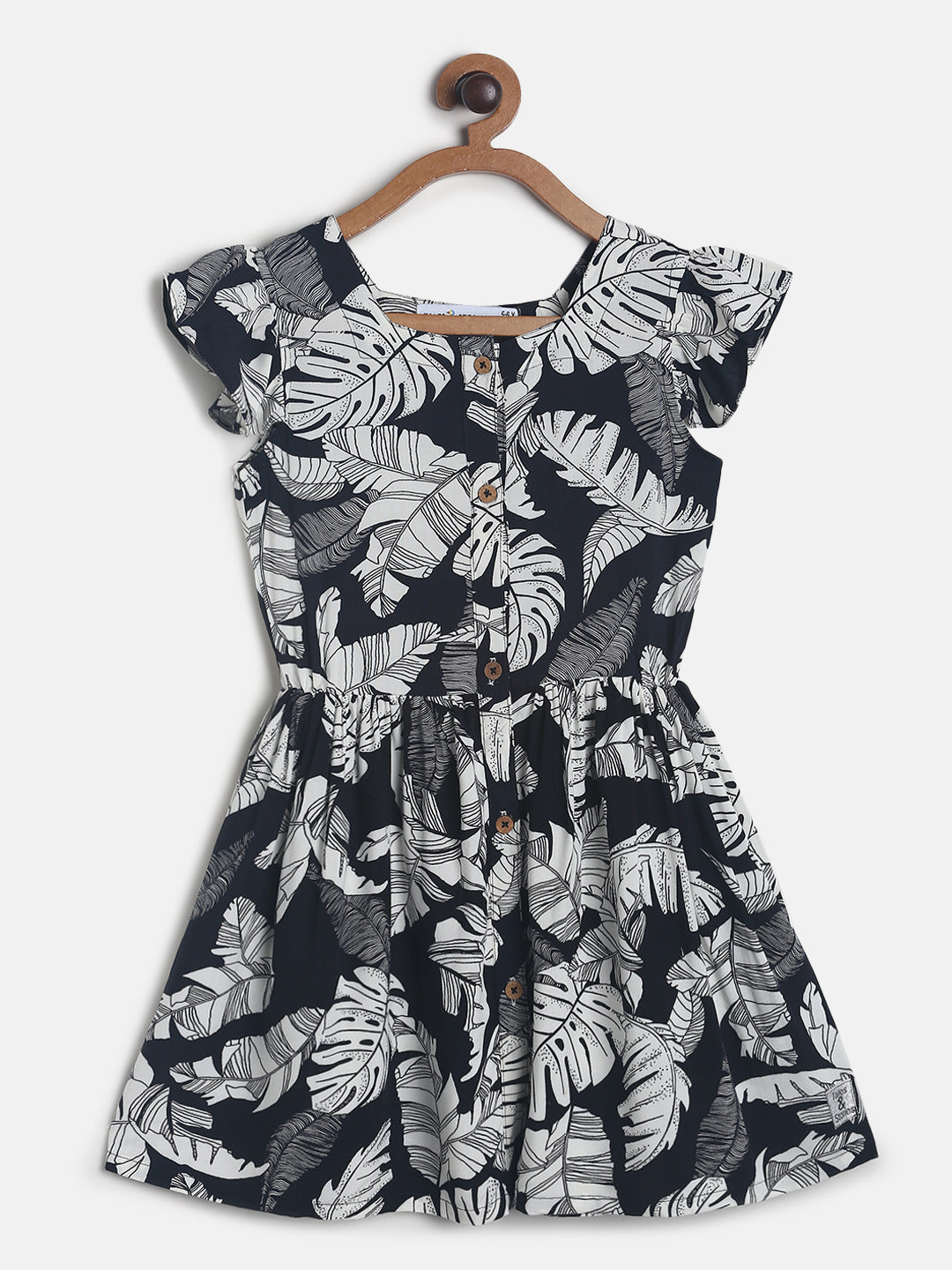 Girls Black Printed Casual Dress