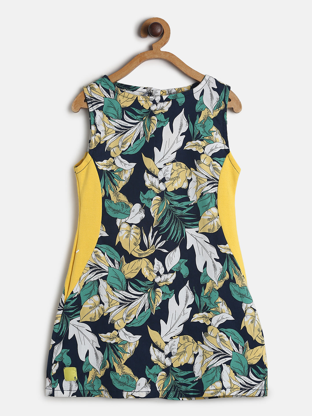 Girls Yellow Sleeve Less Printed Cotton Casual Dress