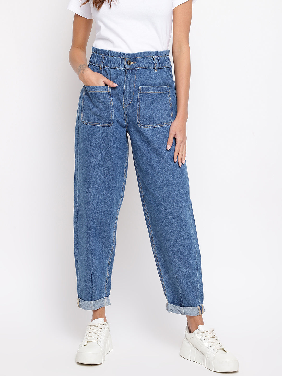 Women Mom Fit Denim Jeans