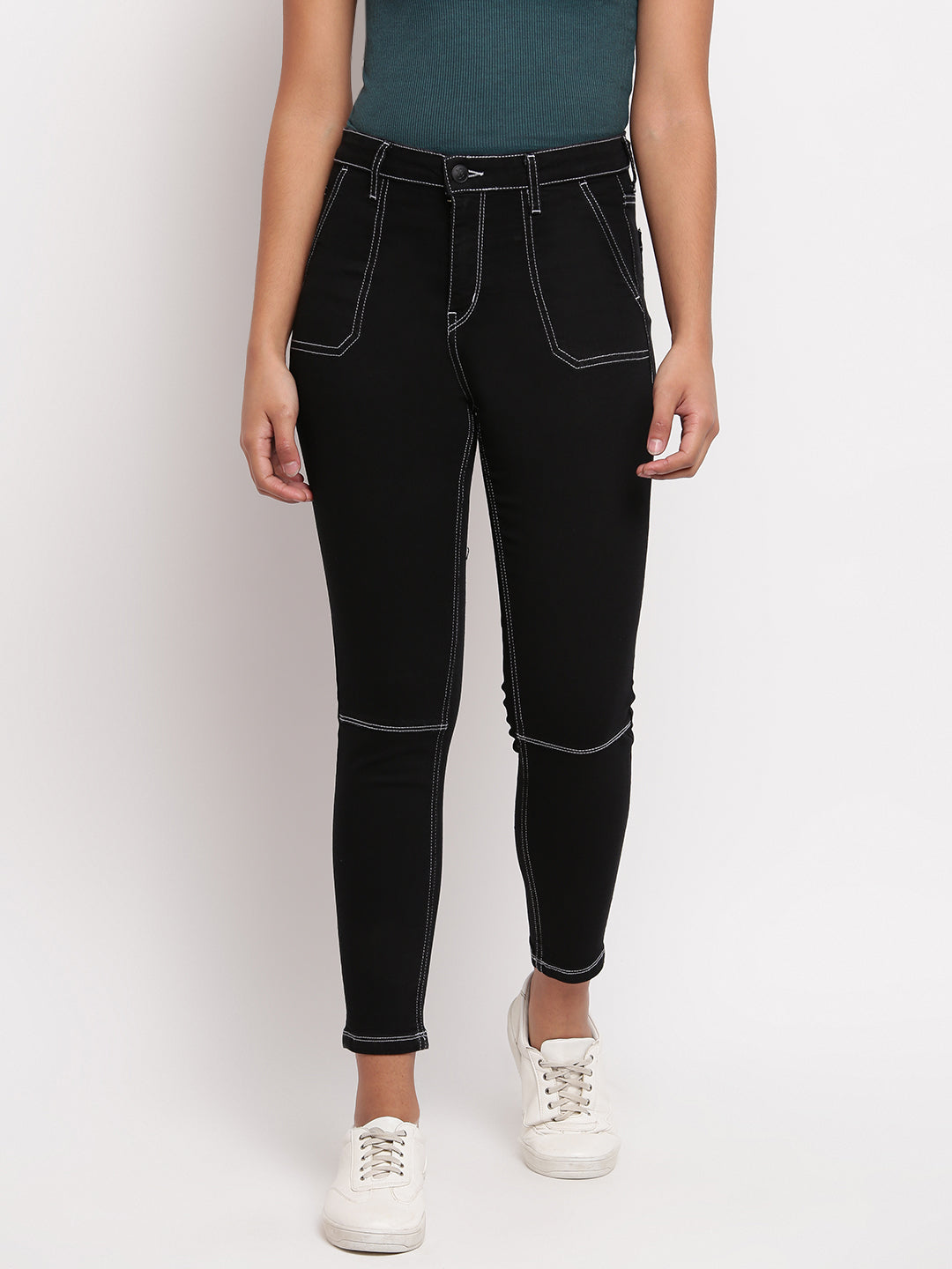Women Black Mid Waist Skinny Fit Denim Jeans
