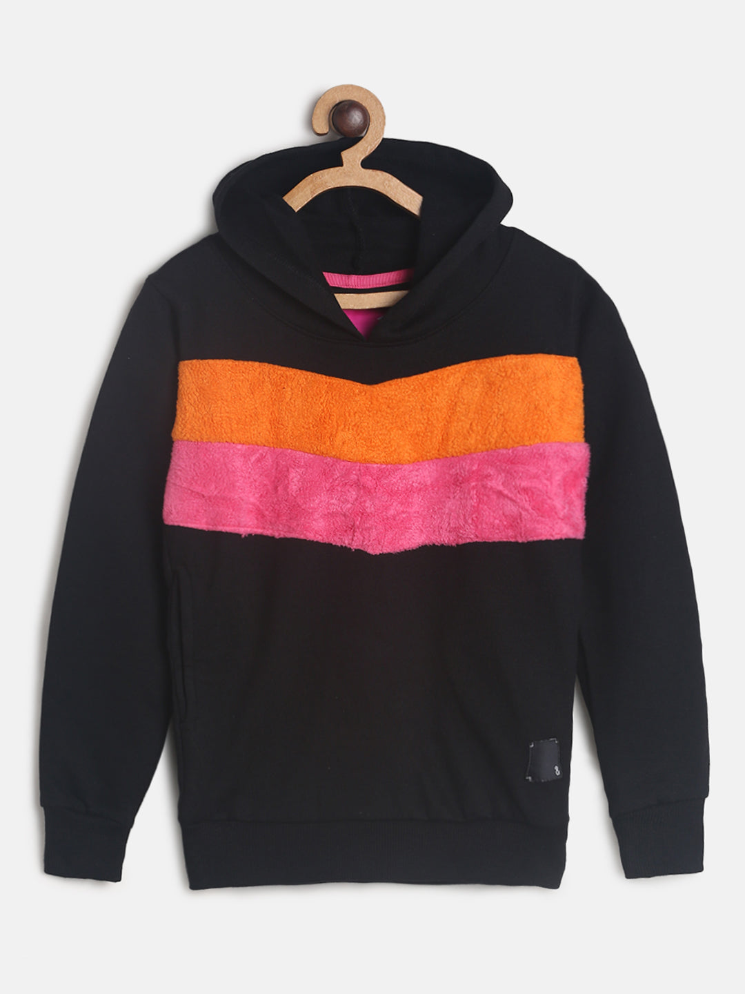 Girls Black Patched Sweatshirt With Hood