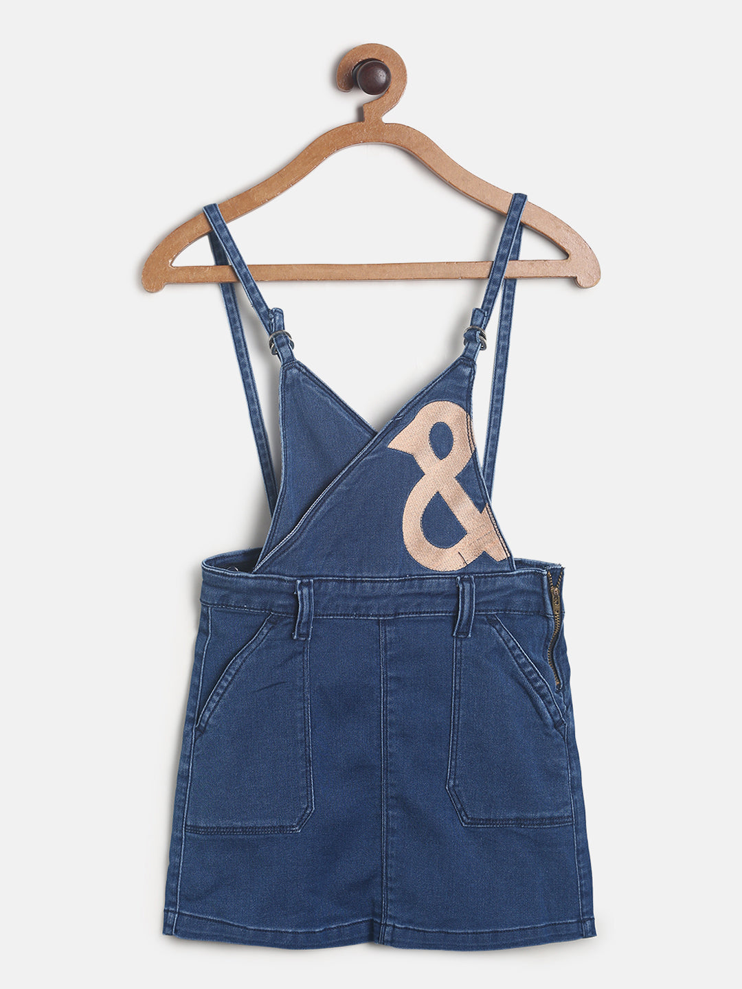 Girls Dark Blue Cotton Embroidered Dungaree