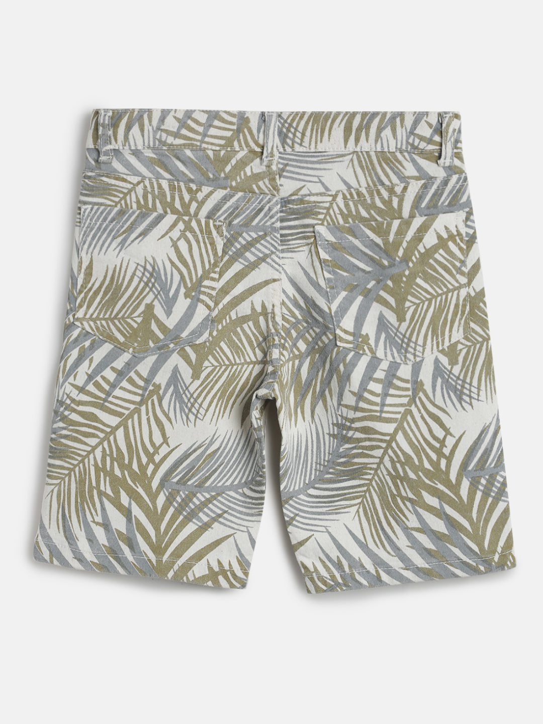 Boys Olive Regular Fit Leaf Printed Shorts
