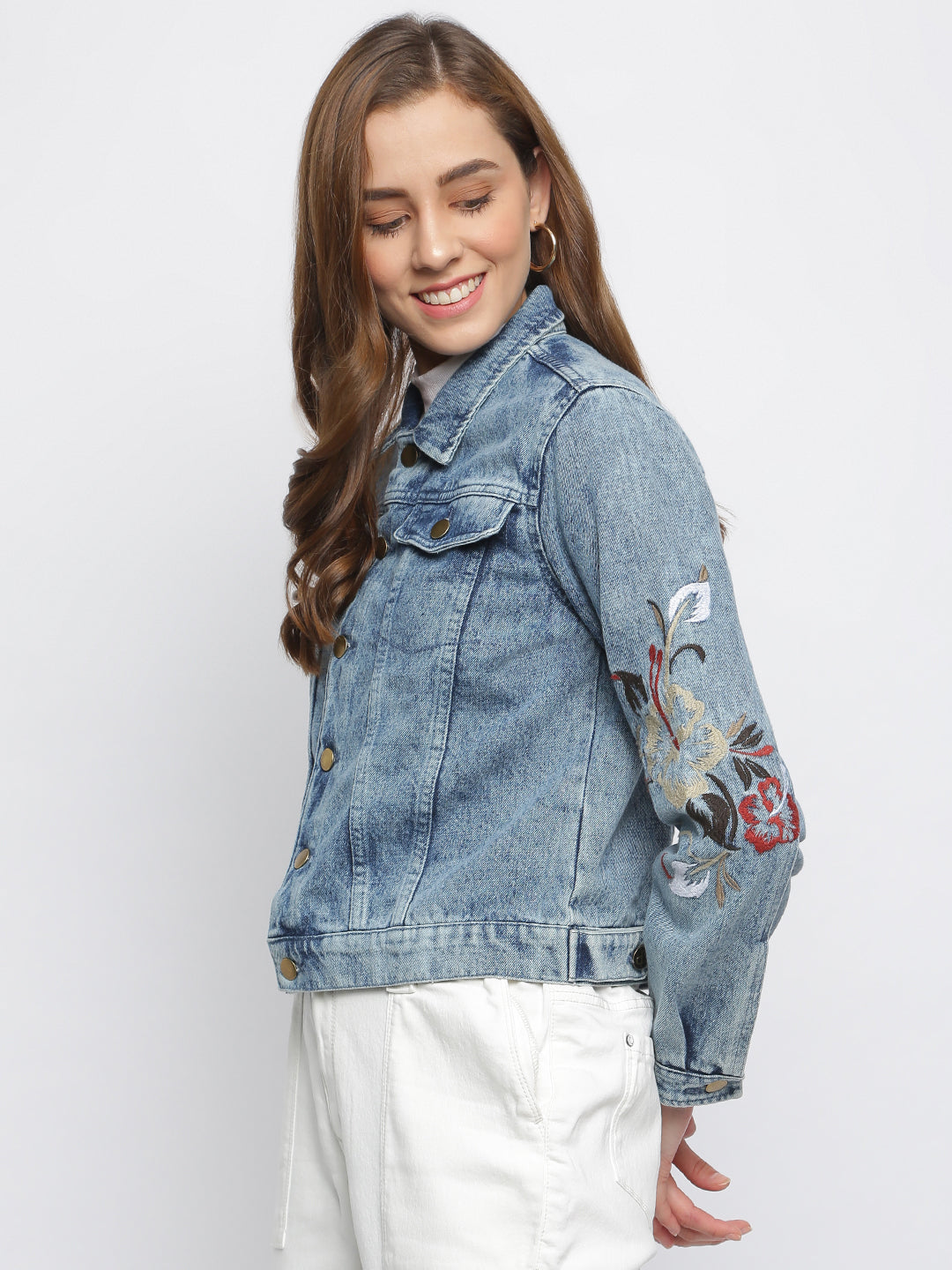 Women Mid-Blue Printed Denim Jacket