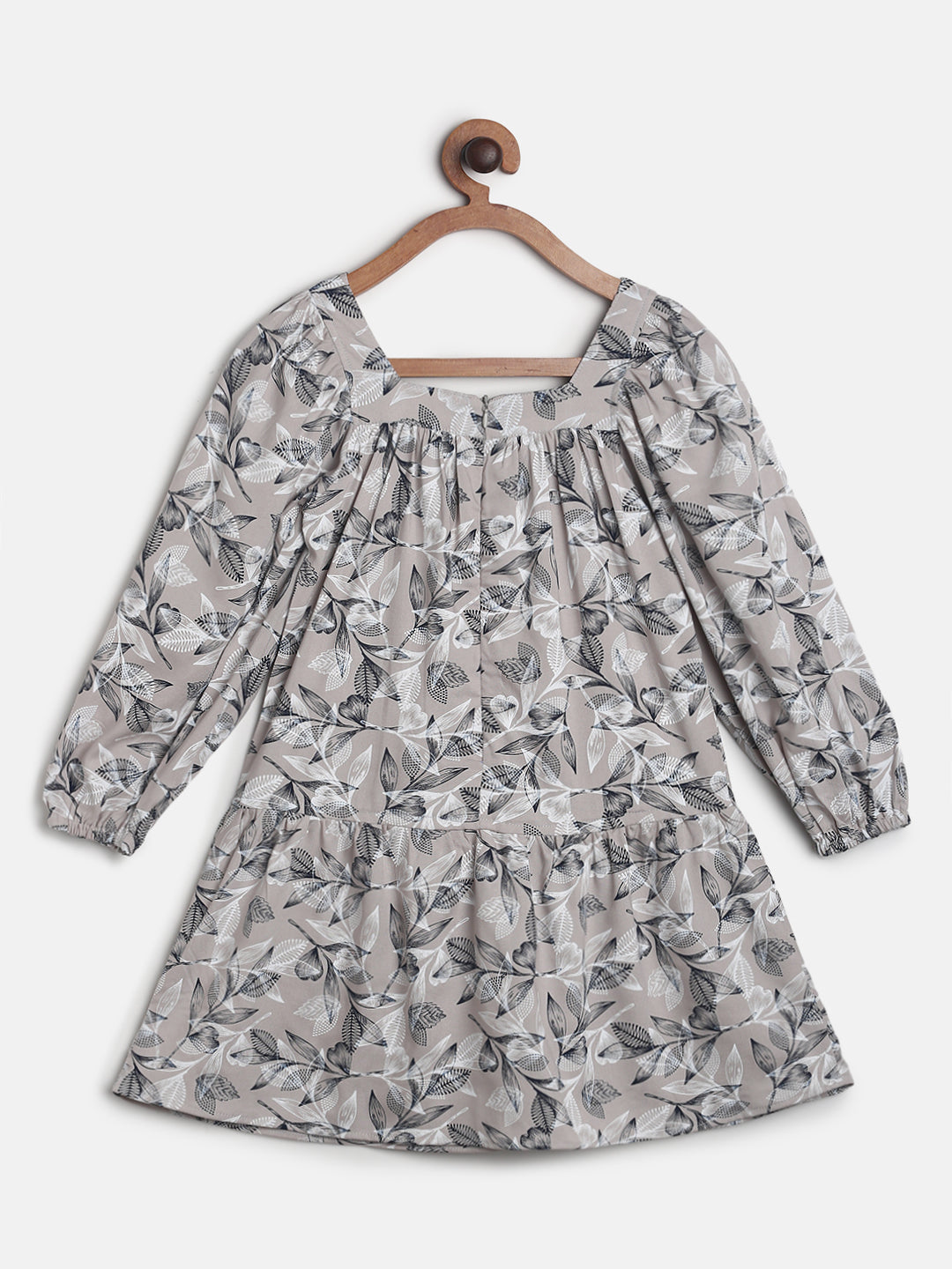 Girls Beige Floral Print Dress
