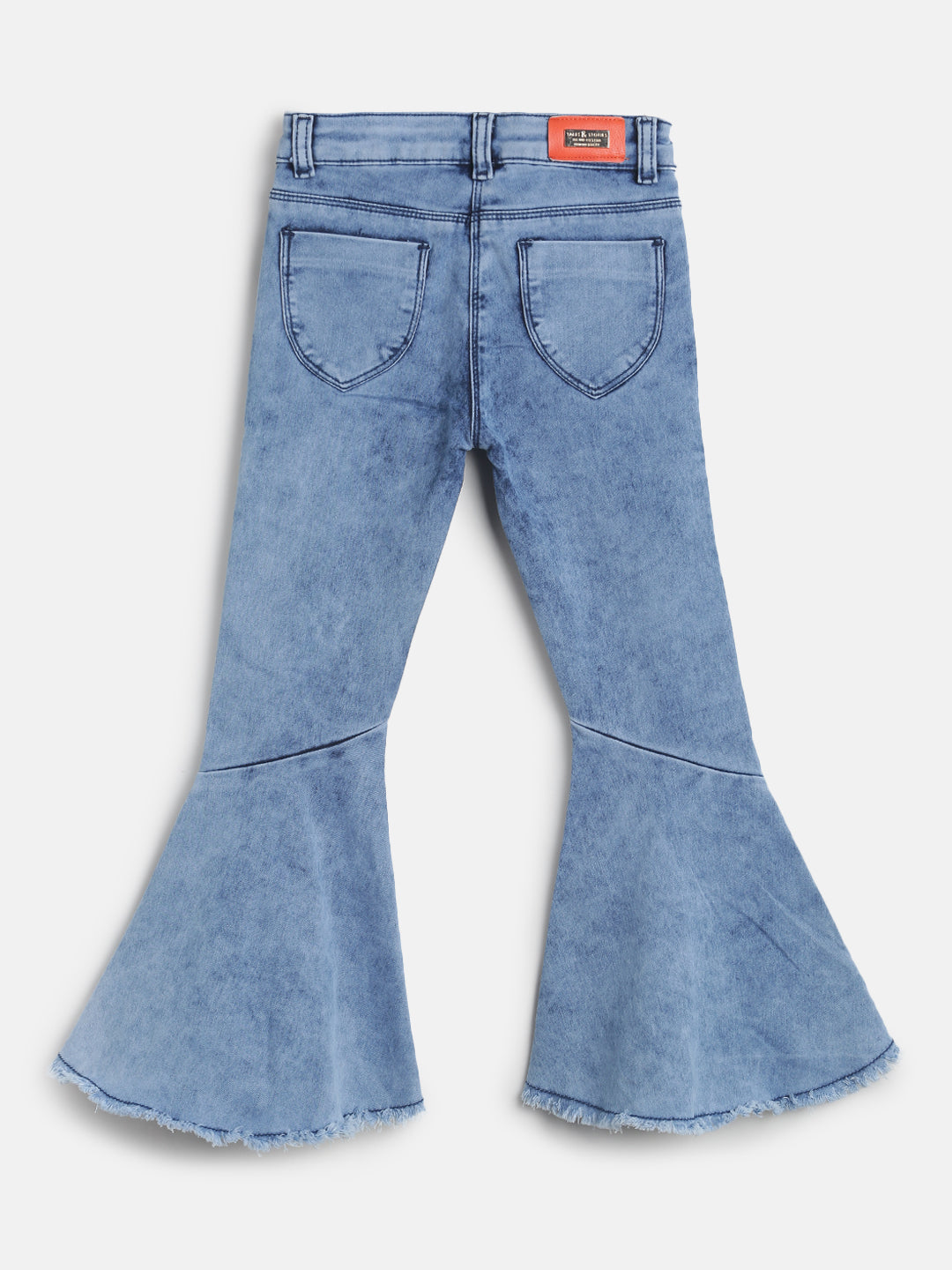 Girls Slim Fit Mid Blue Denim Jeans With Flared