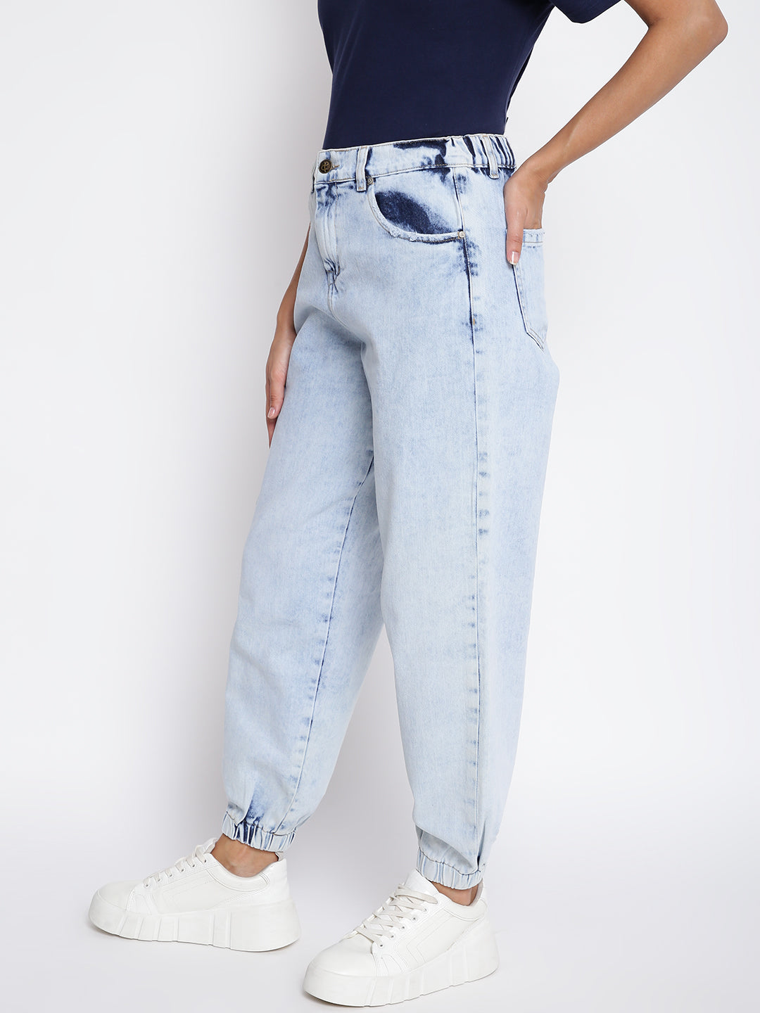Women Light Blue Denim Joggers
