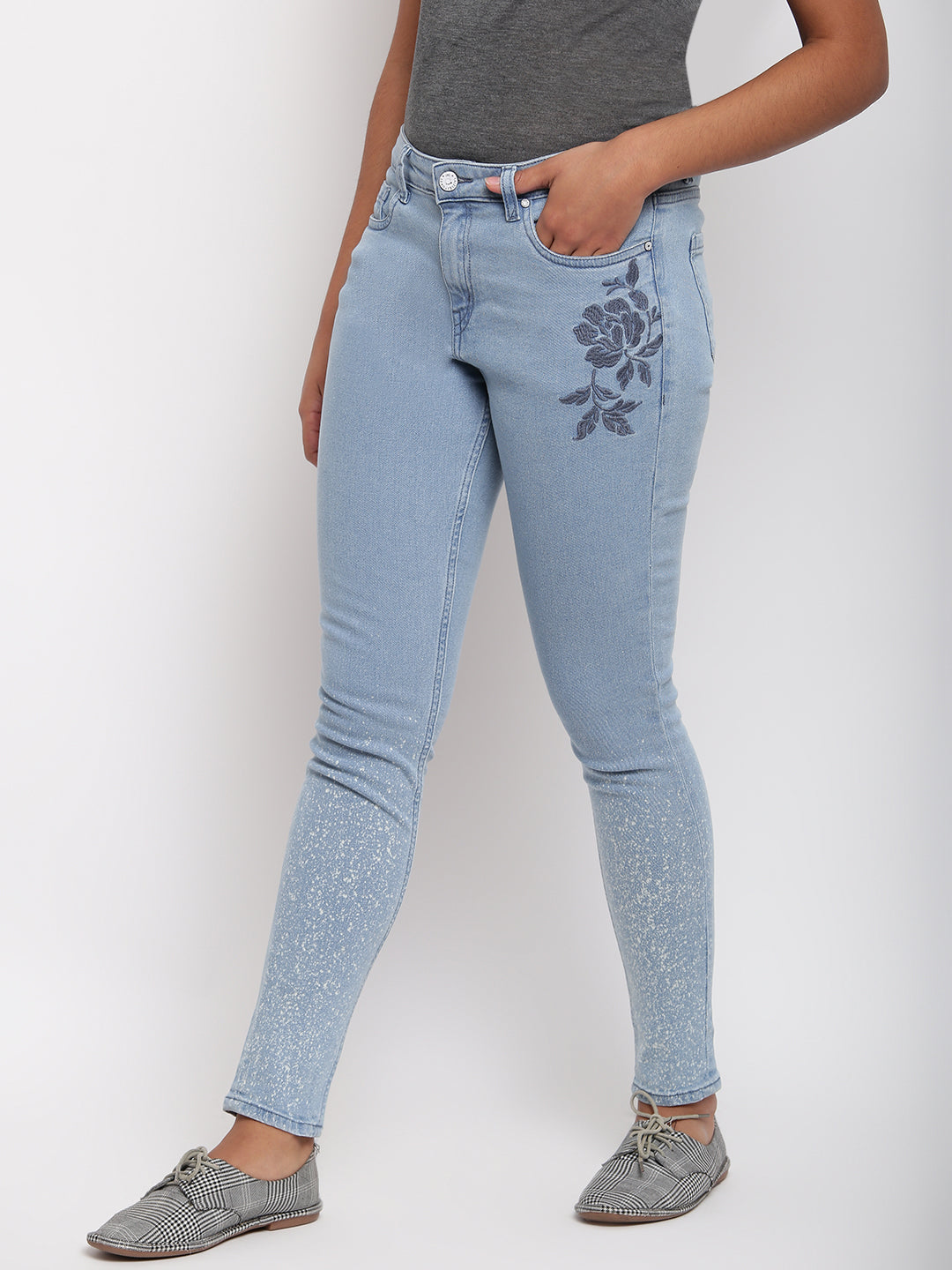 Women Light Blue Mid Waist Skinny Fit Denim Jeans