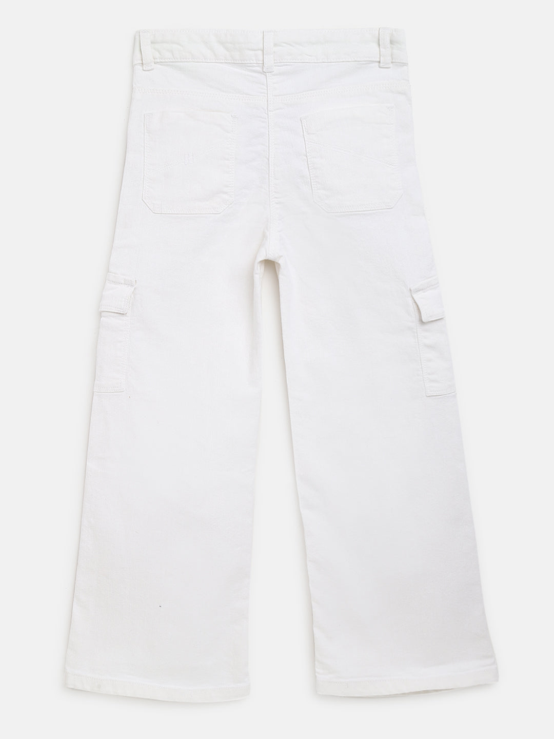 Girls White Solid Cotton Trousers