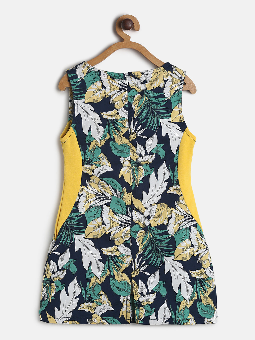 Girls Yellow Sleeve Less Printed Cotton Casual Dress