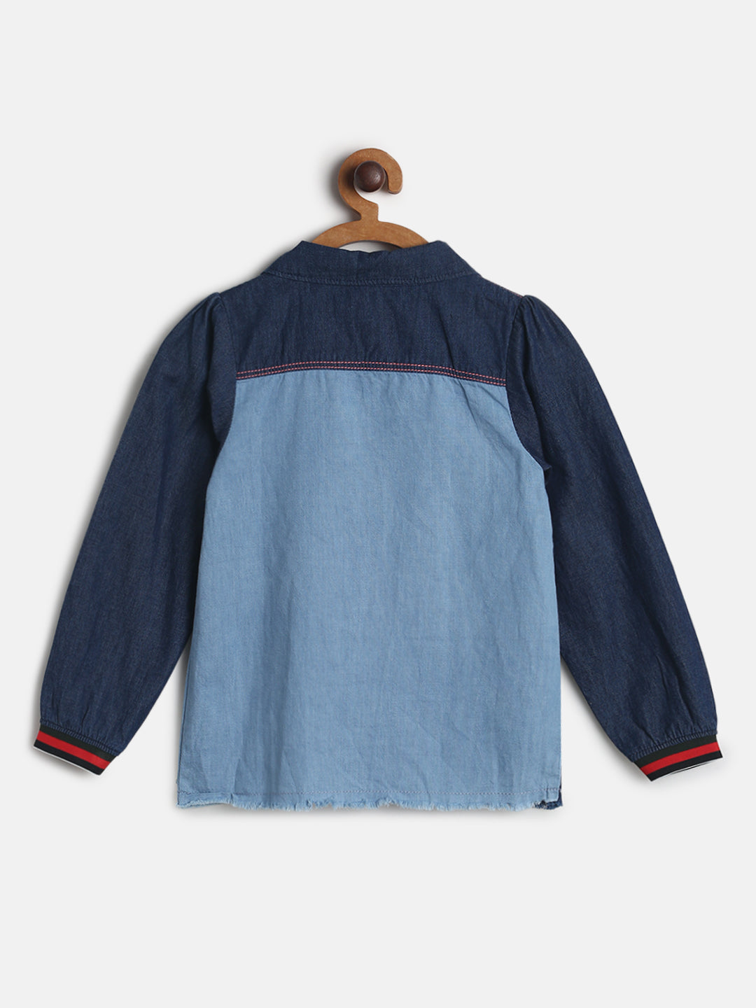 Girls Regular Fit Blue Full Sleeve Cotton T-Shirt