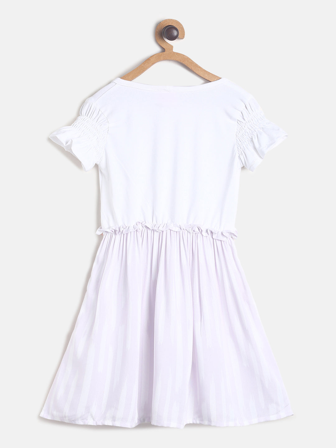 Girls White Cotton Dress With Rainbow Patch