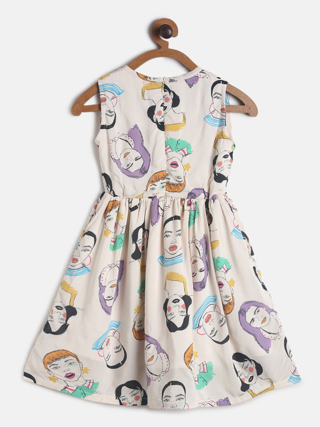 Girls Beige Printed Cotton Dress