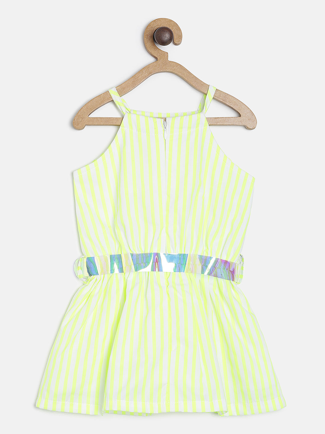 GIRLS NEON GREEN CASUAL DRESS WITH HOLOGRAPHIC BELT