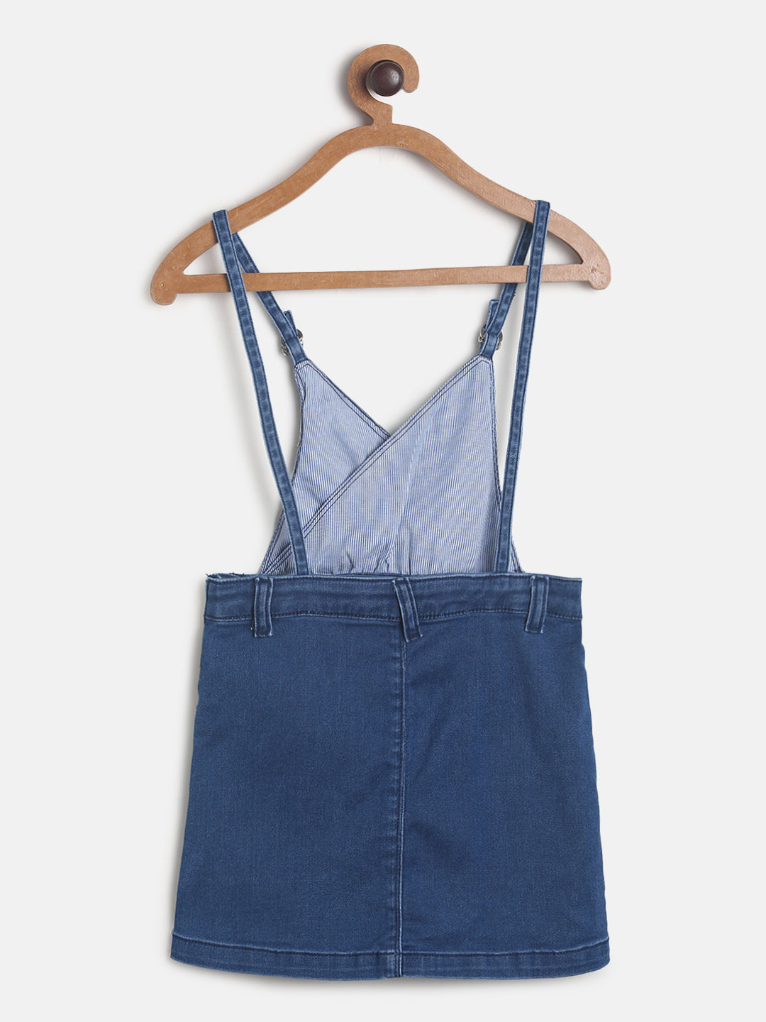 Girls Dark Blue Cotton Embroidered Dungaree