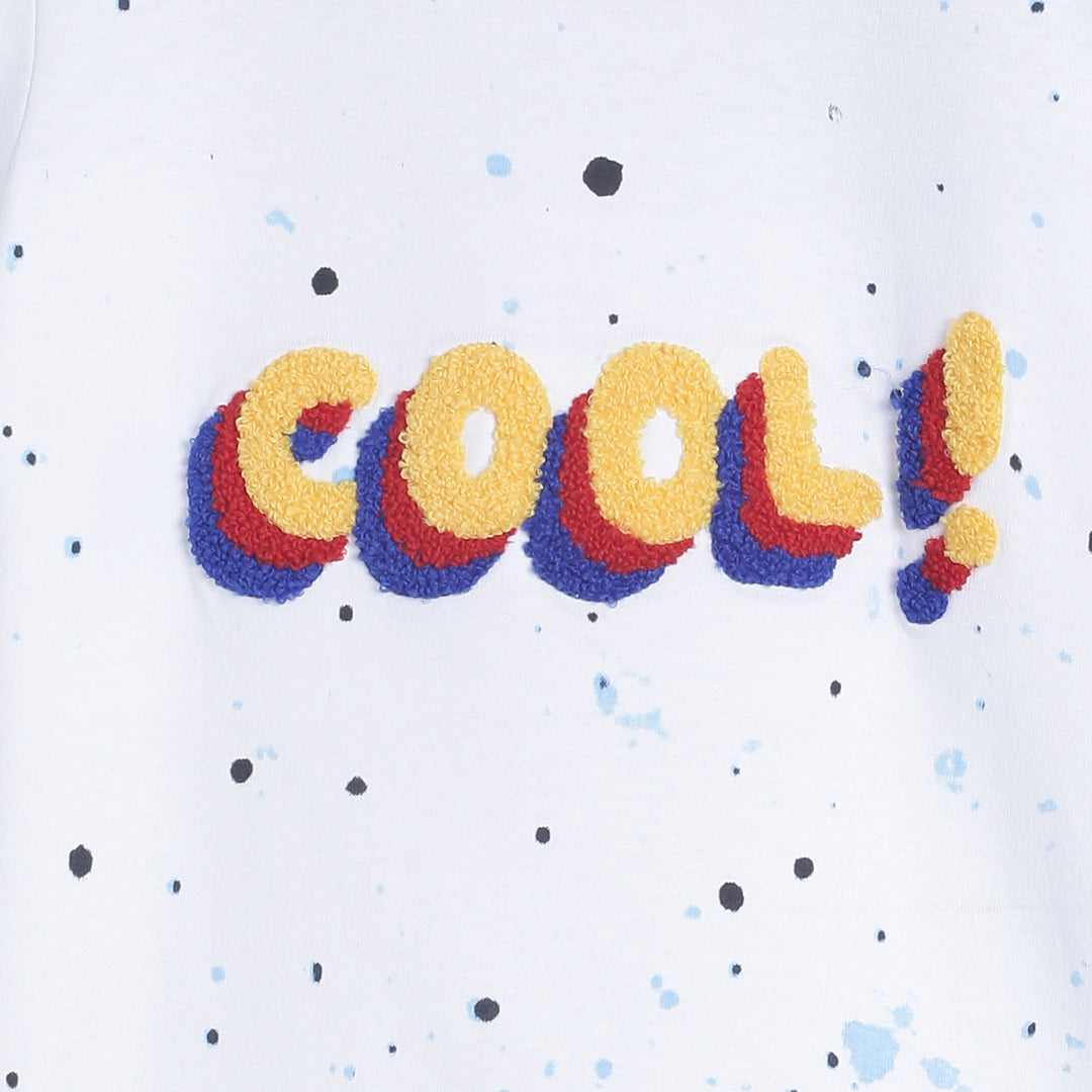 Boys Regular Fit Embroidered White Cotton T-shirt