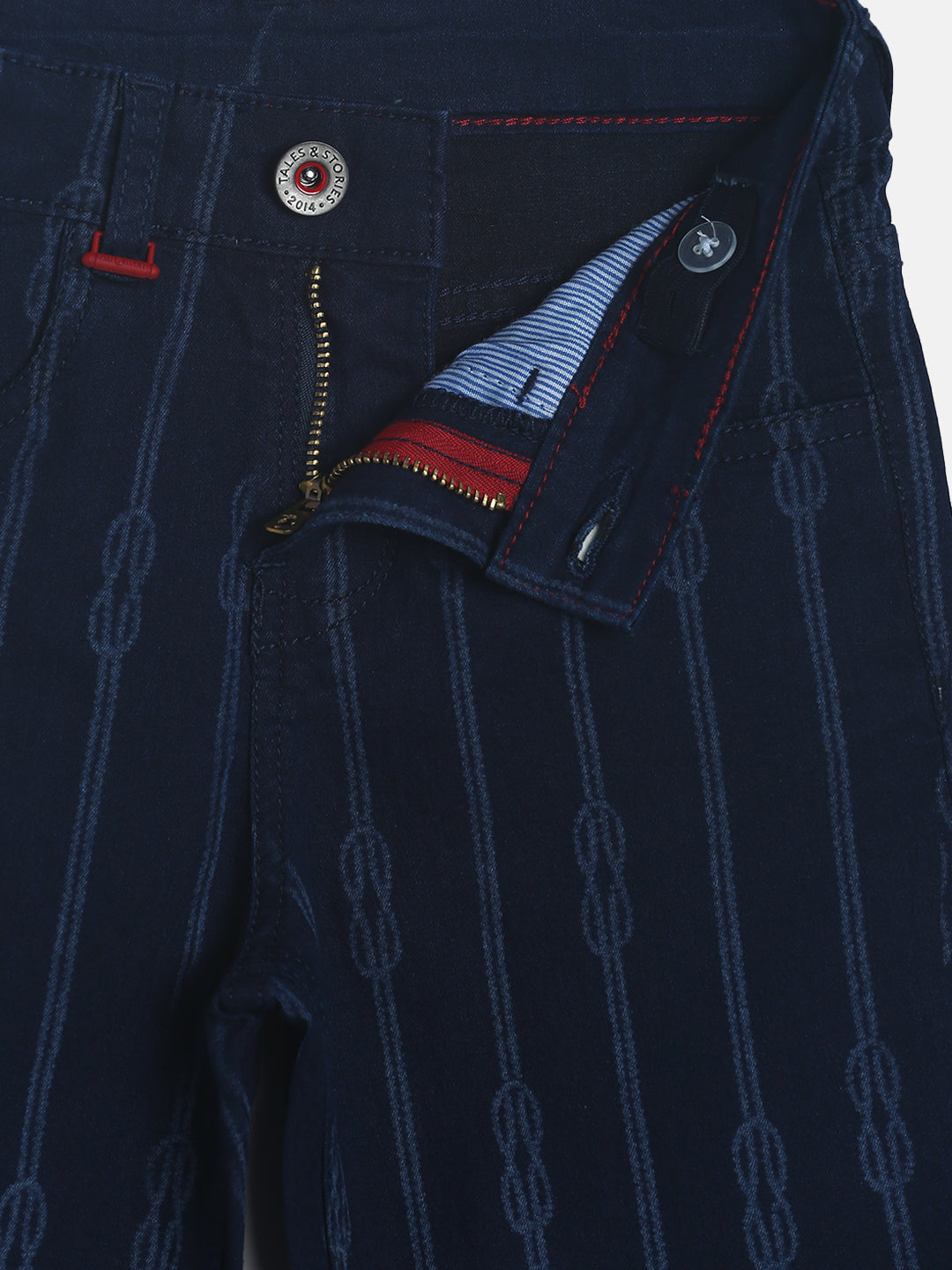 BOYS SLIM FIT DARK BLUE PRINTED JEANS