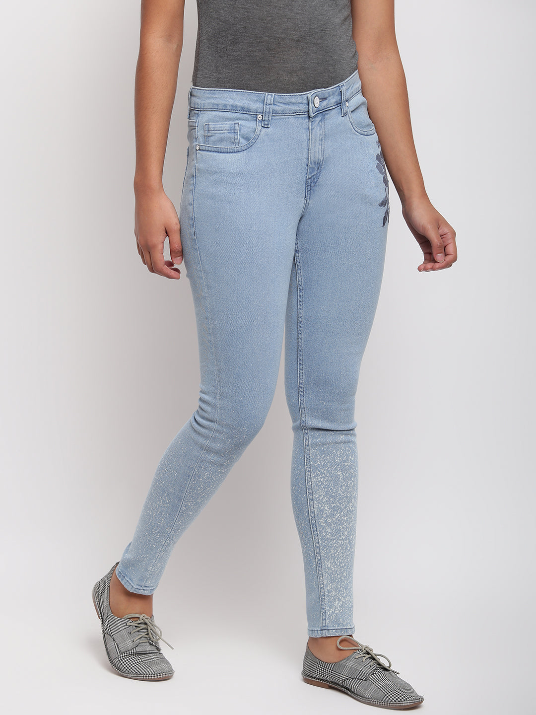 Women Light Blue Mid Waist Skinny Fit Denim Jeans