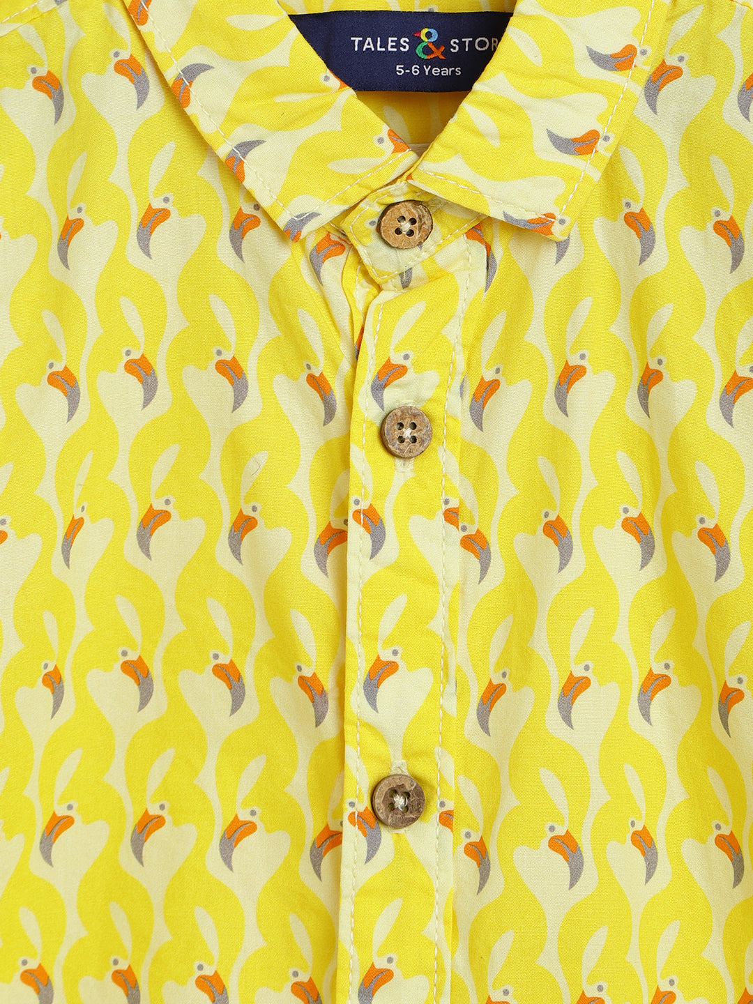 Boys Yellow Printed Cotton Shirt
