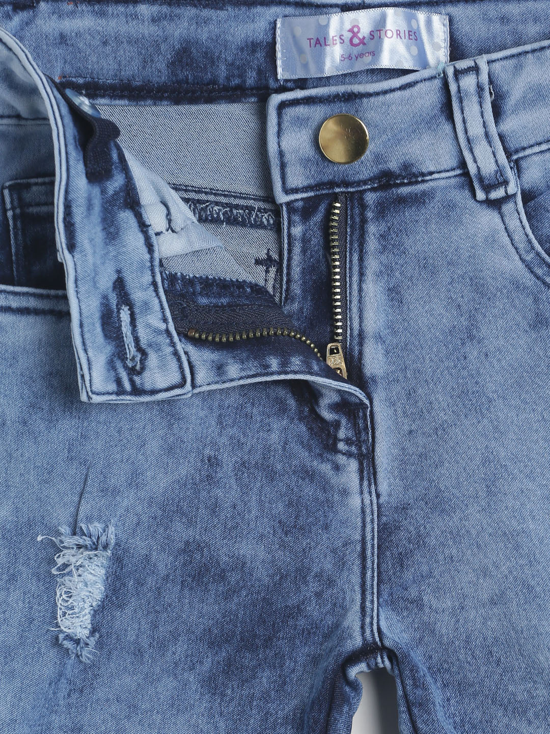 Girls Slim Fit Mid Blue Denim Jeans With Flared