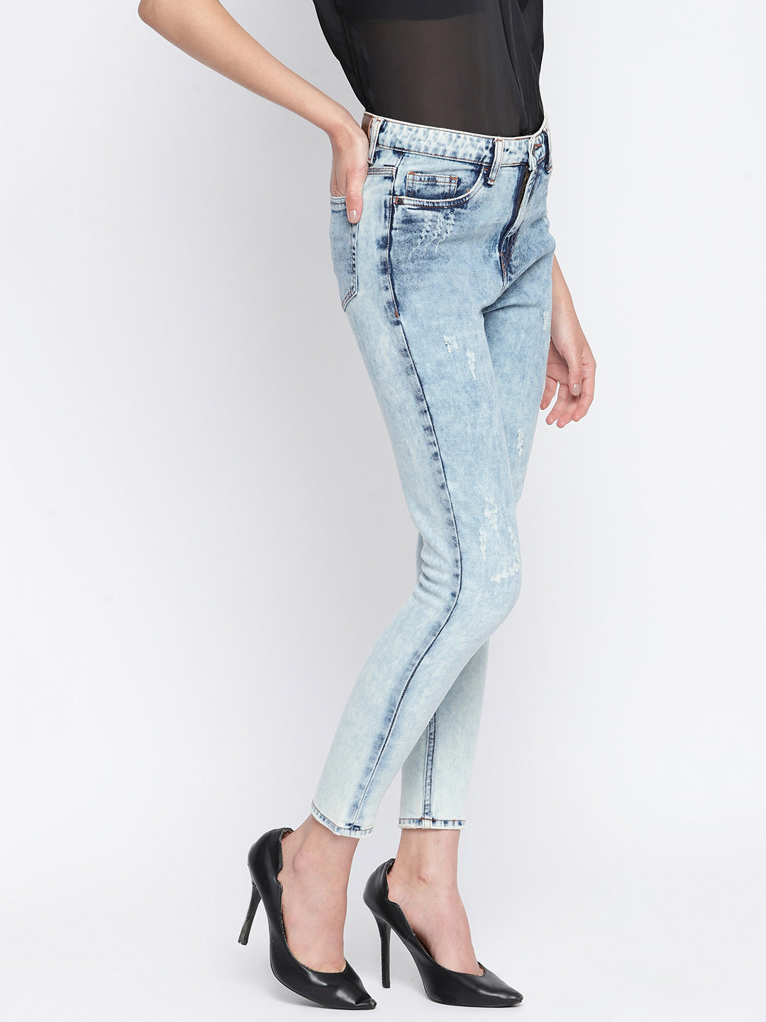 Women Skinny Fit Mid Blue Denim Jeans