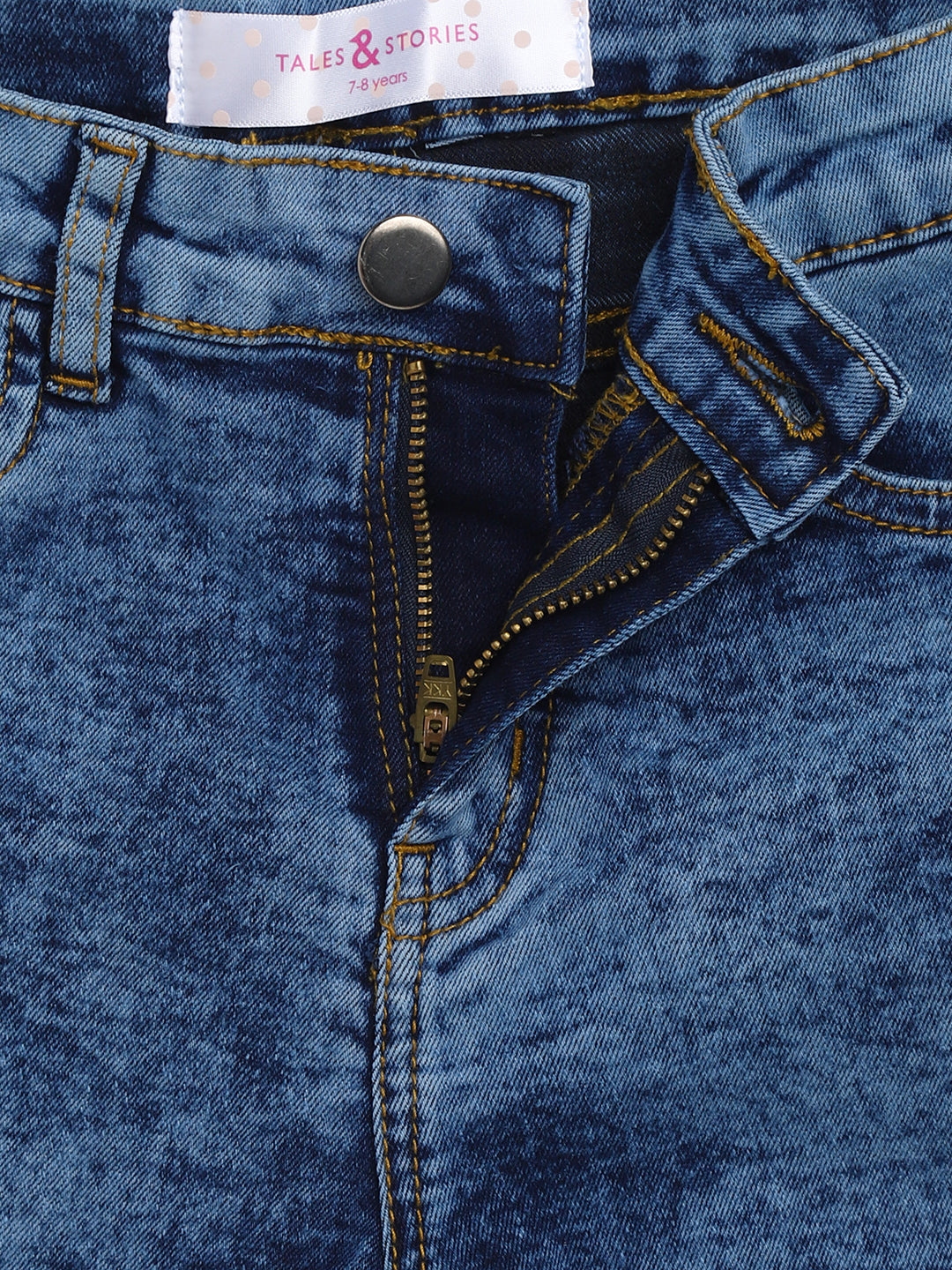 Girls Blue Washed Cotton Denim Shorts