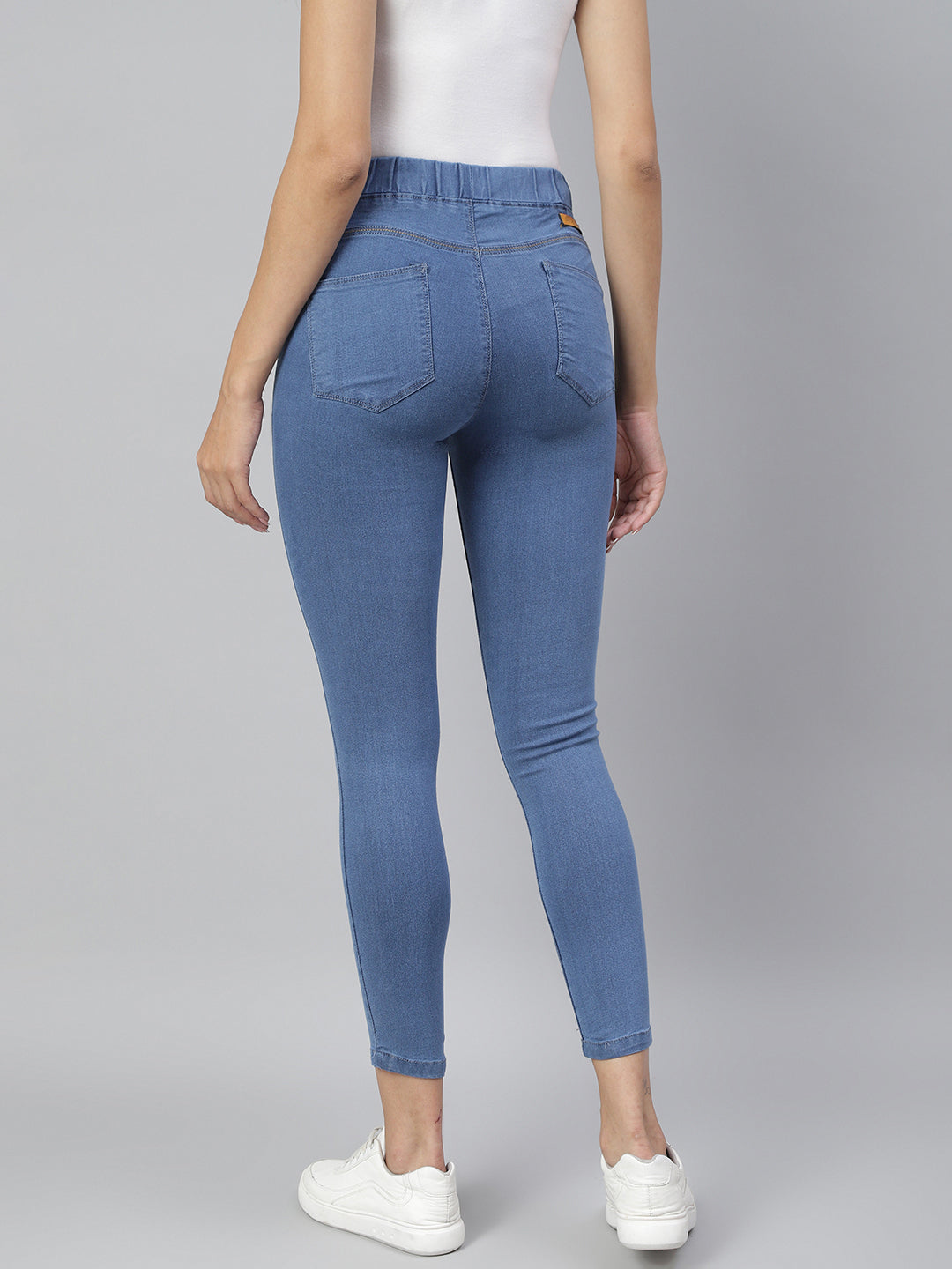 Women Blue Lycra Solid Jeggings