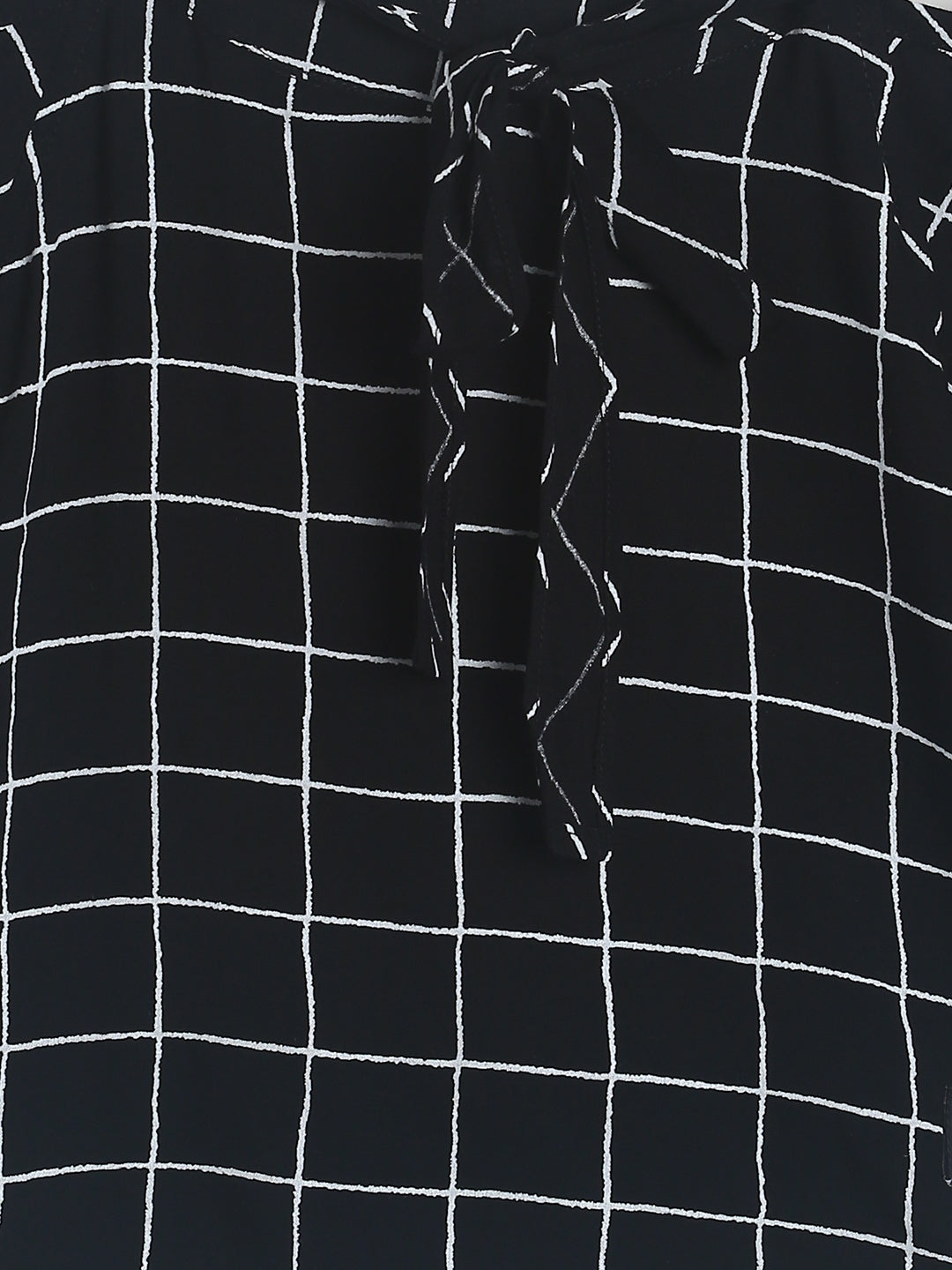 Girls Black Checks Cold Shoulder Top