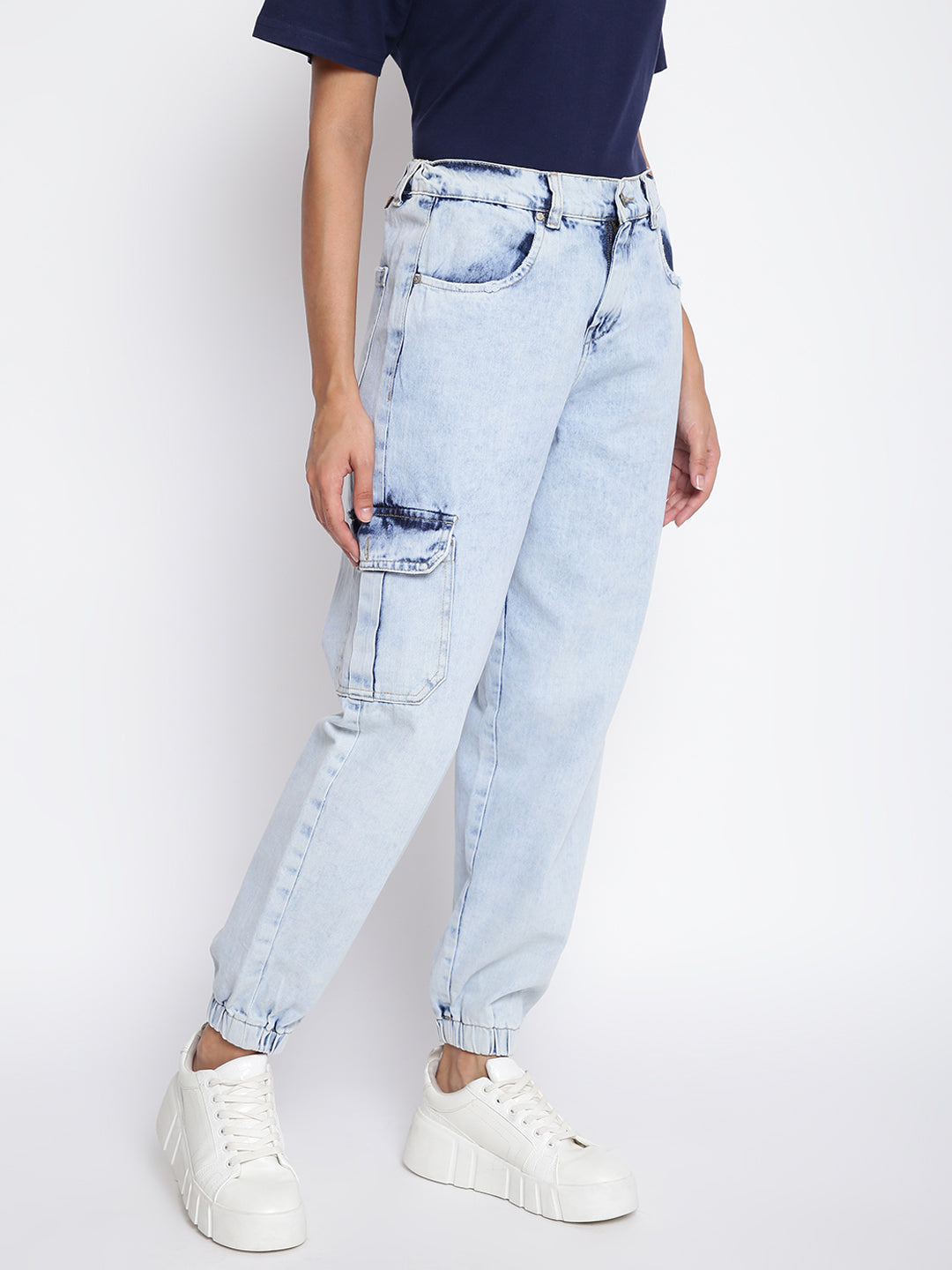 Women Light Blue Denim Joggers