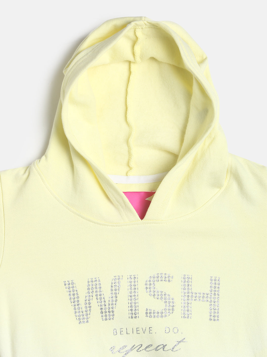 Girls Yellow Printed Sweatshirt With Hood