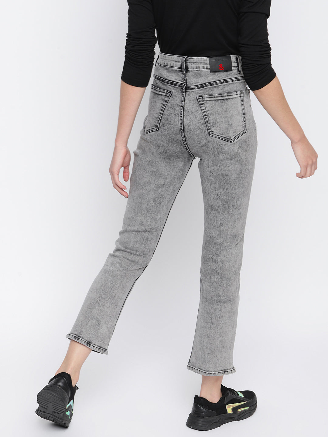 Women Slim Fit Grey Distressed Denim Jeans