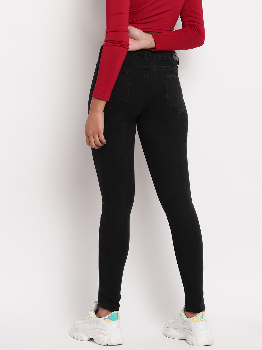 Women Black Skinny Fit Mid Waist Denim Jeans