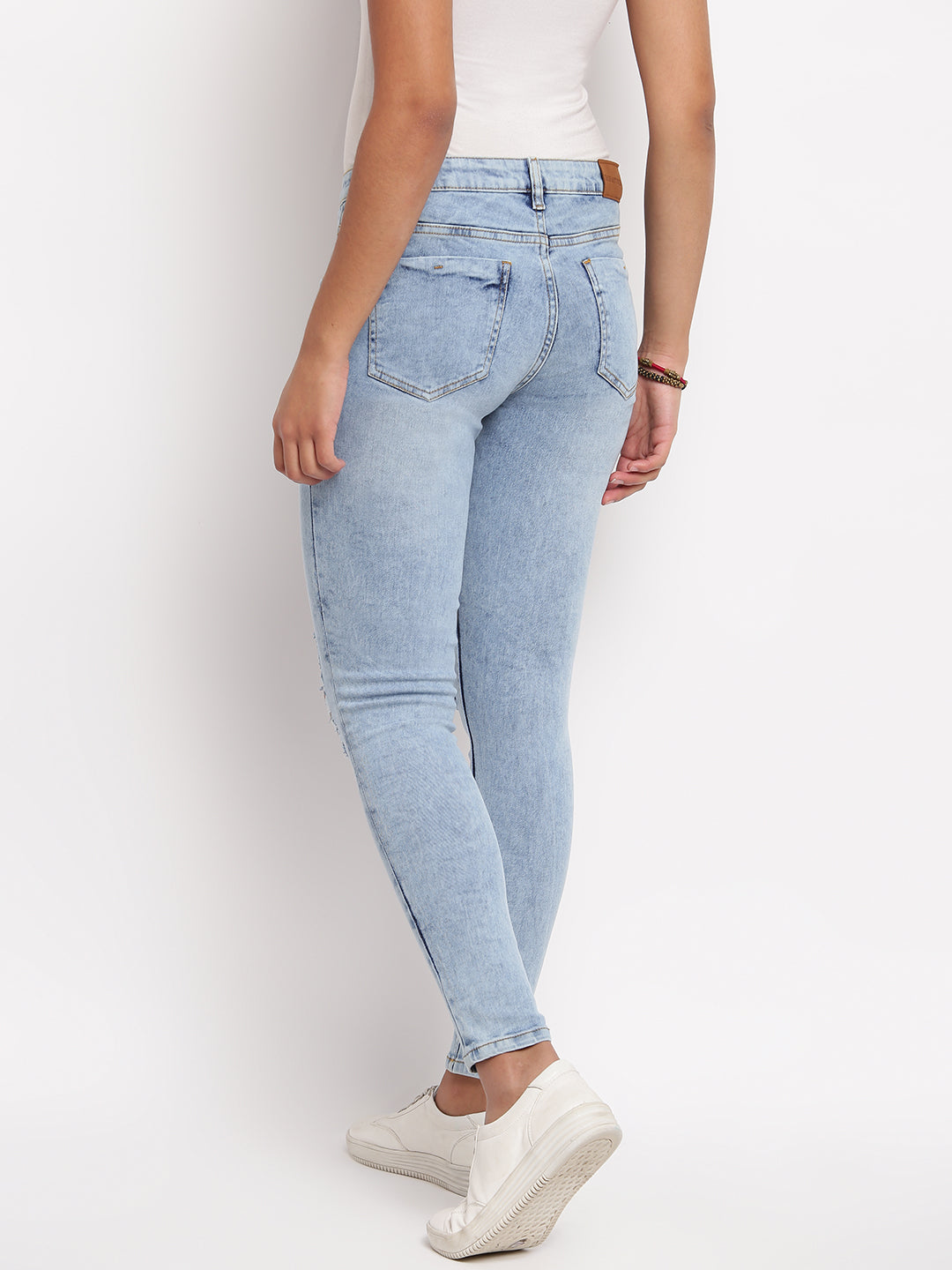 Women Light Blue Skinny Fit Distressed Denim Jeans
