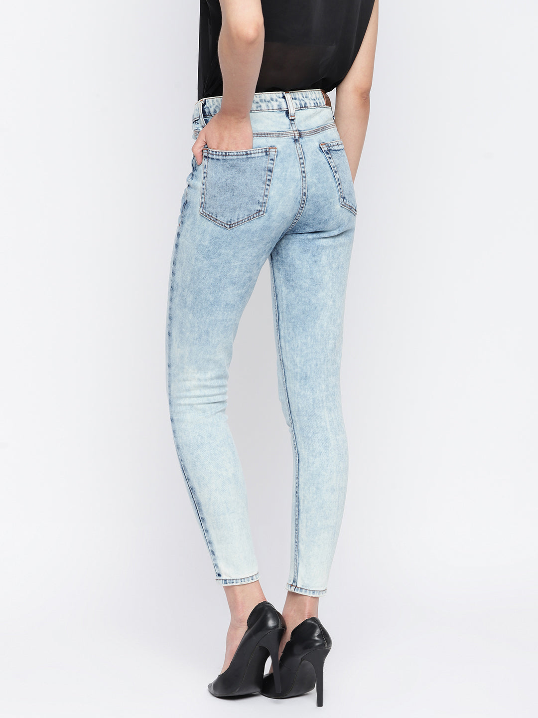 Women Skinny Fit Mid Blue Denim Jeans