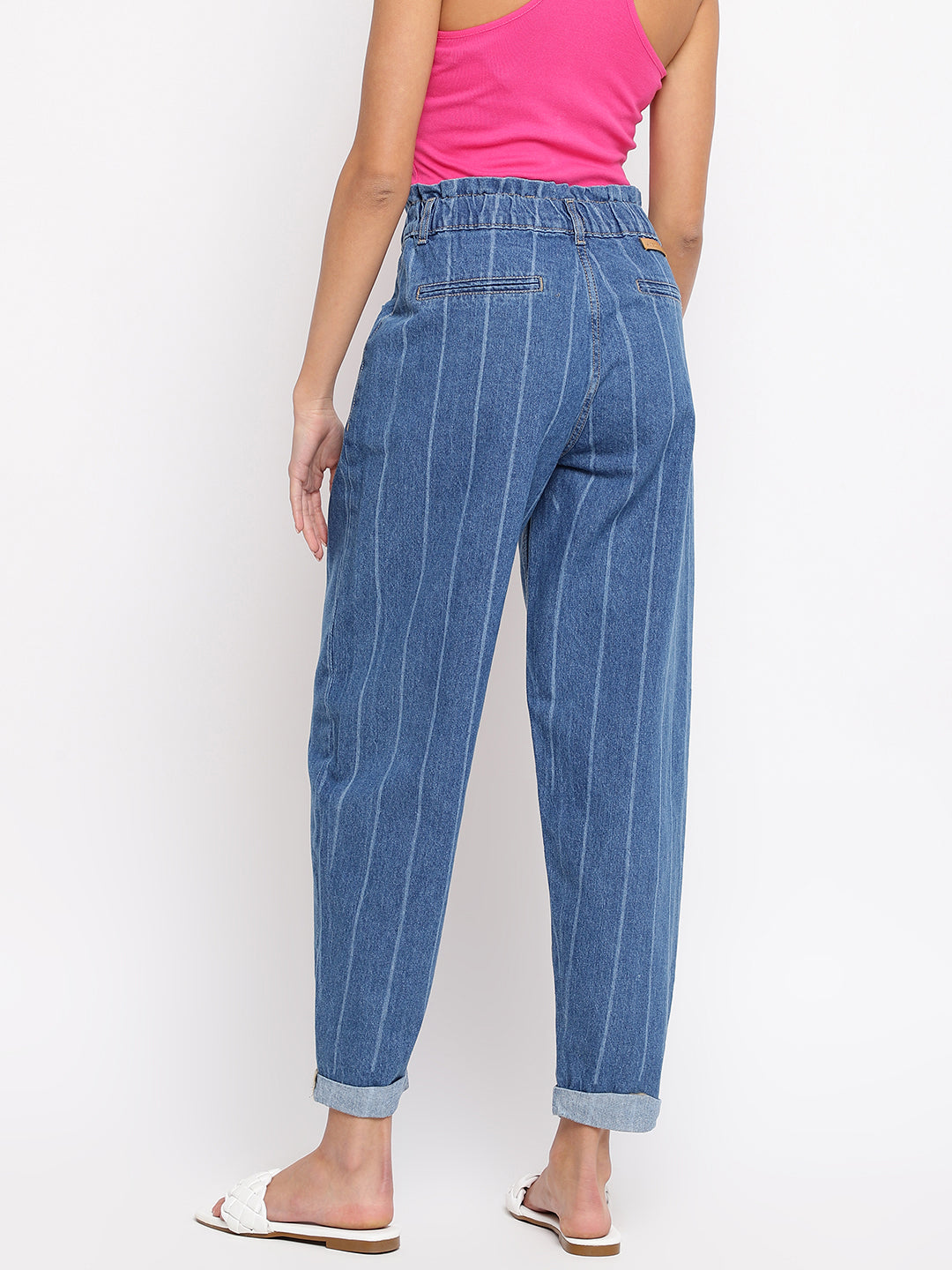 Women Striped Denim Mom Fit Jeans