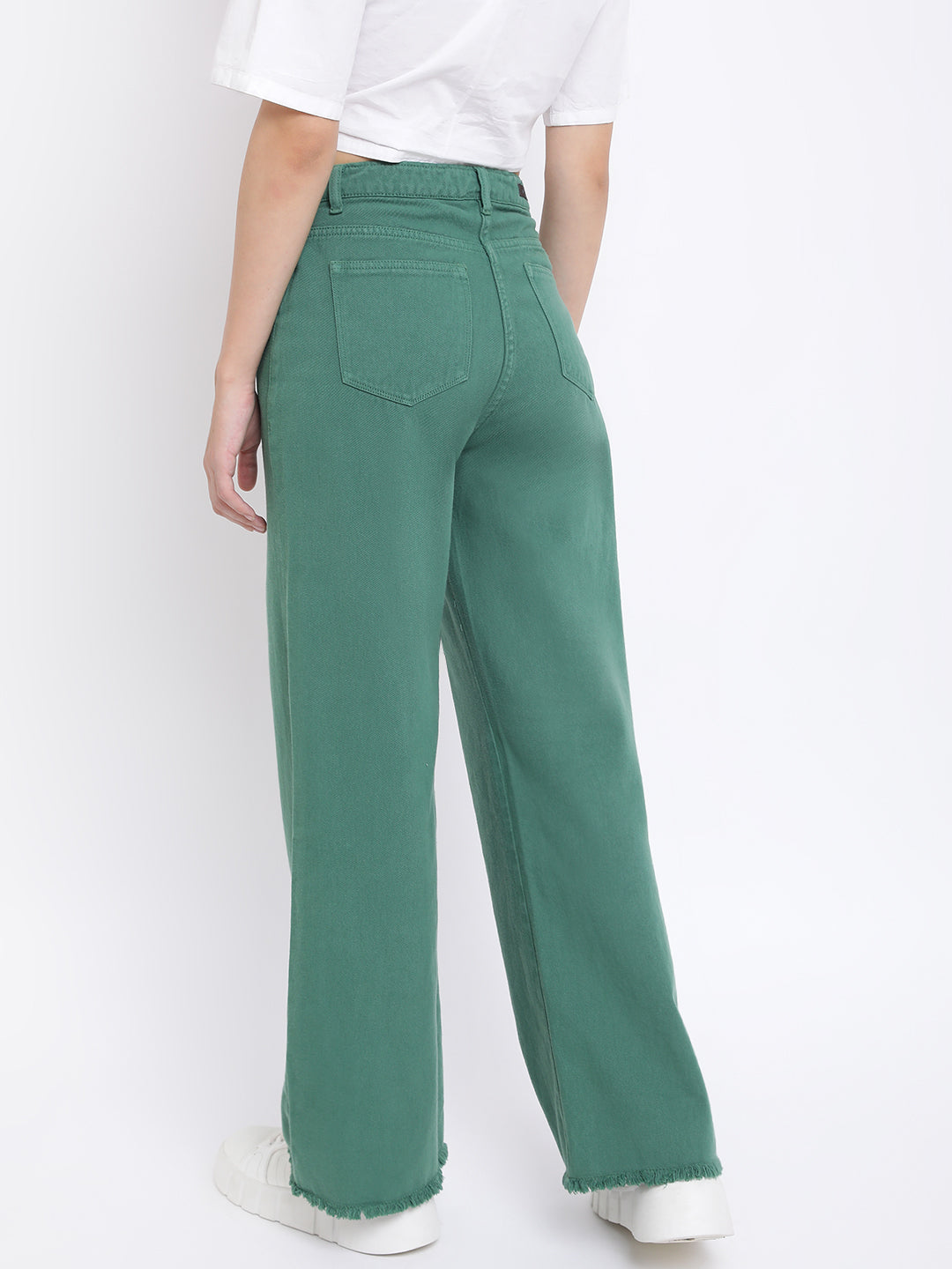 Women Pine Green Denim Cargo