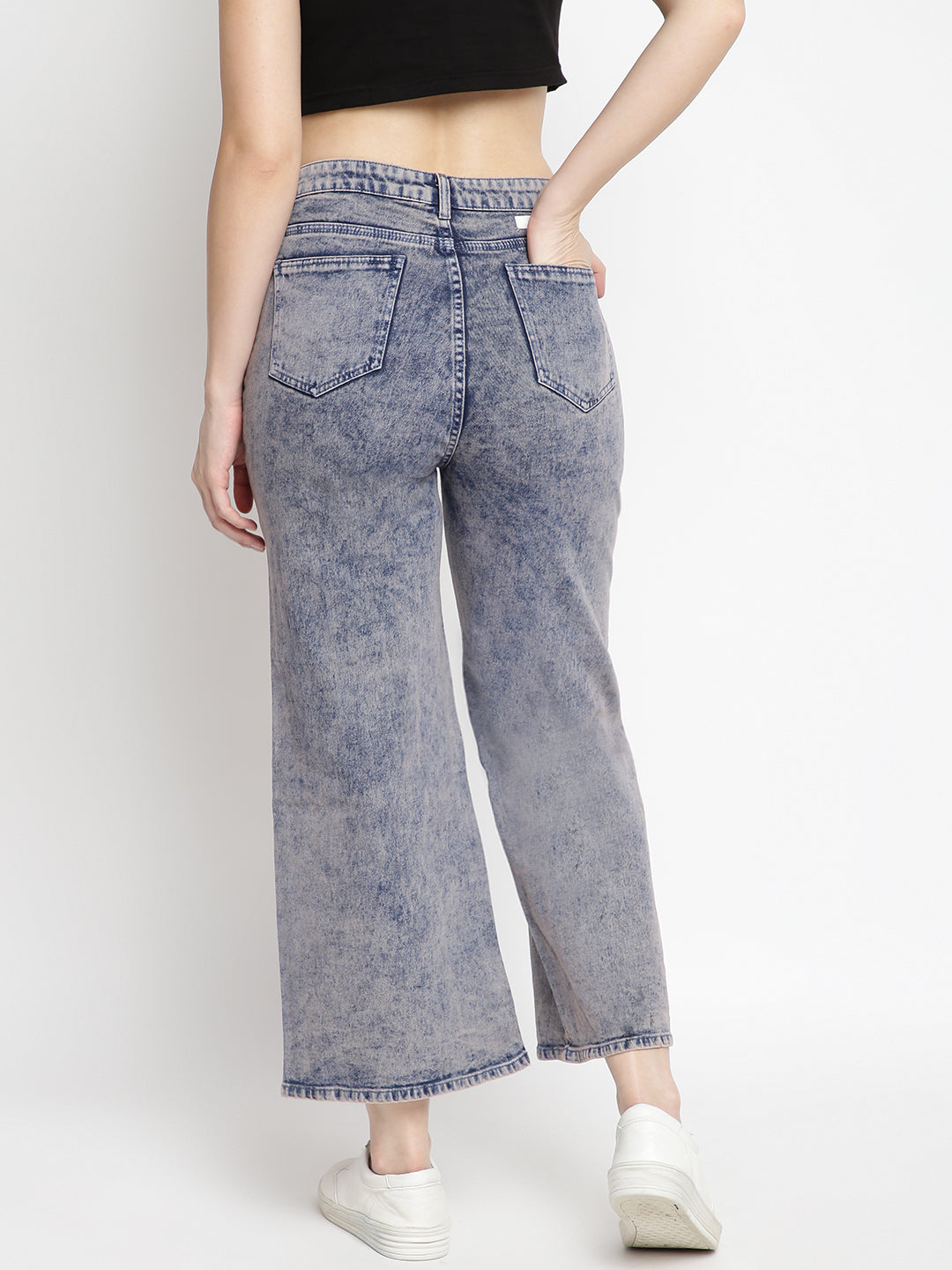 Women Pink Tint Flared Denim Jeans