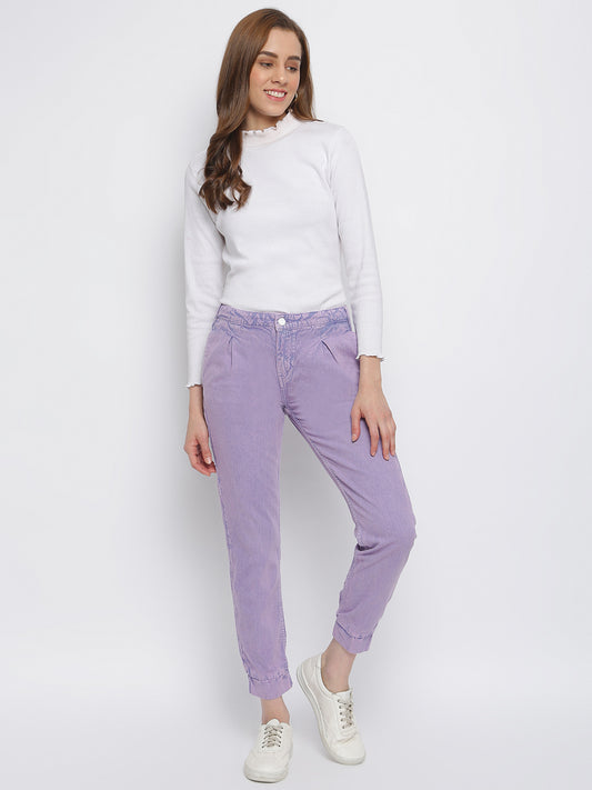Women Purple Cotton Trouser