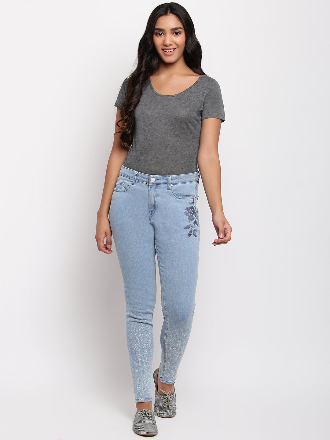 Women Light Blue Mid Waist Skinny Fit Denim Jeans