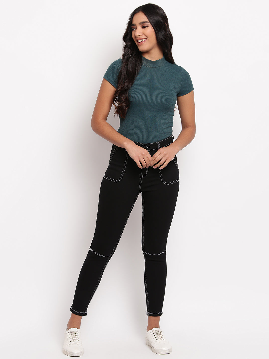 Women Black Mid Waist Skinny Fit Denim Jeans
