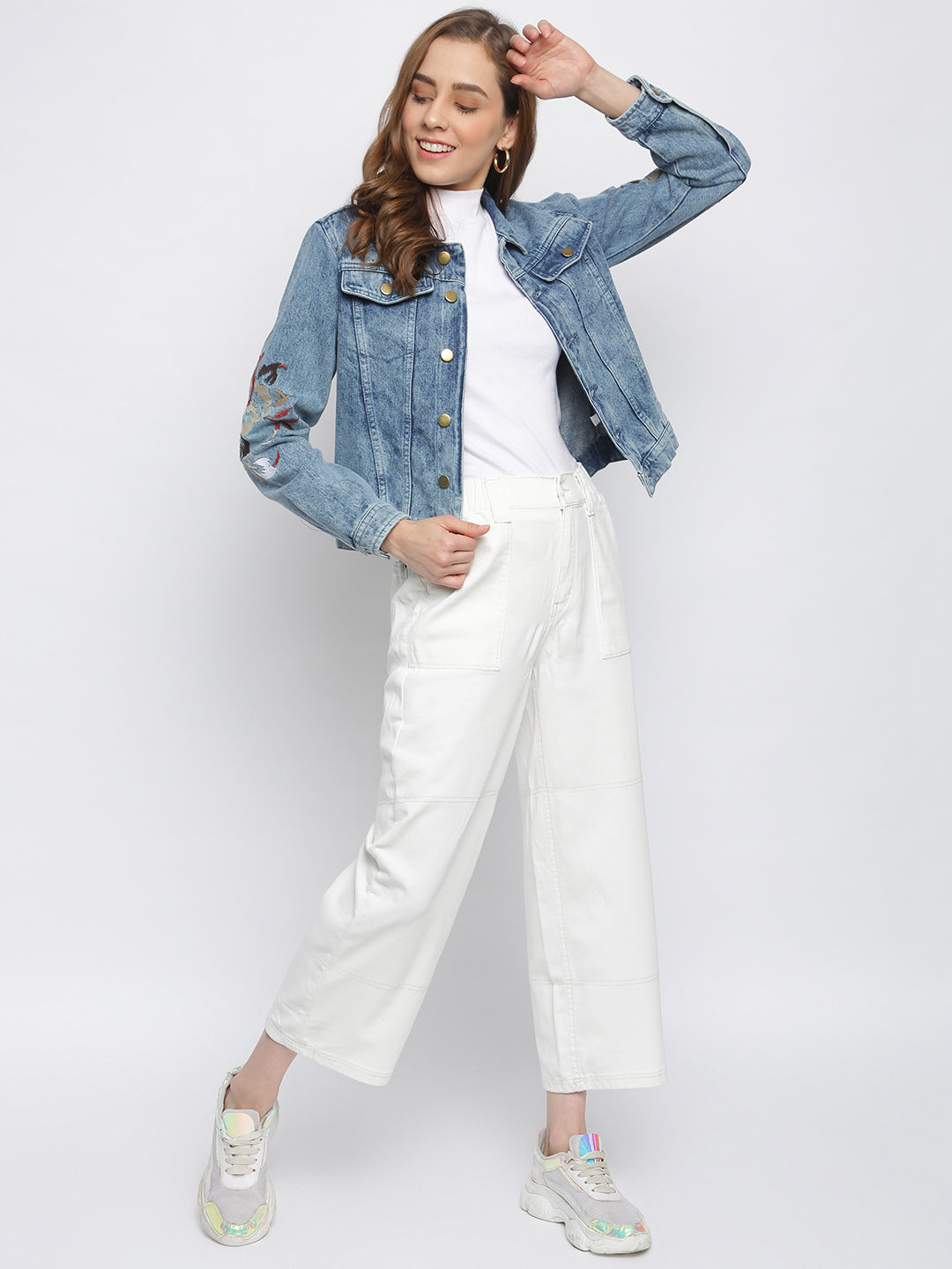 Women Mid-Blue Printed Denim Jacket
