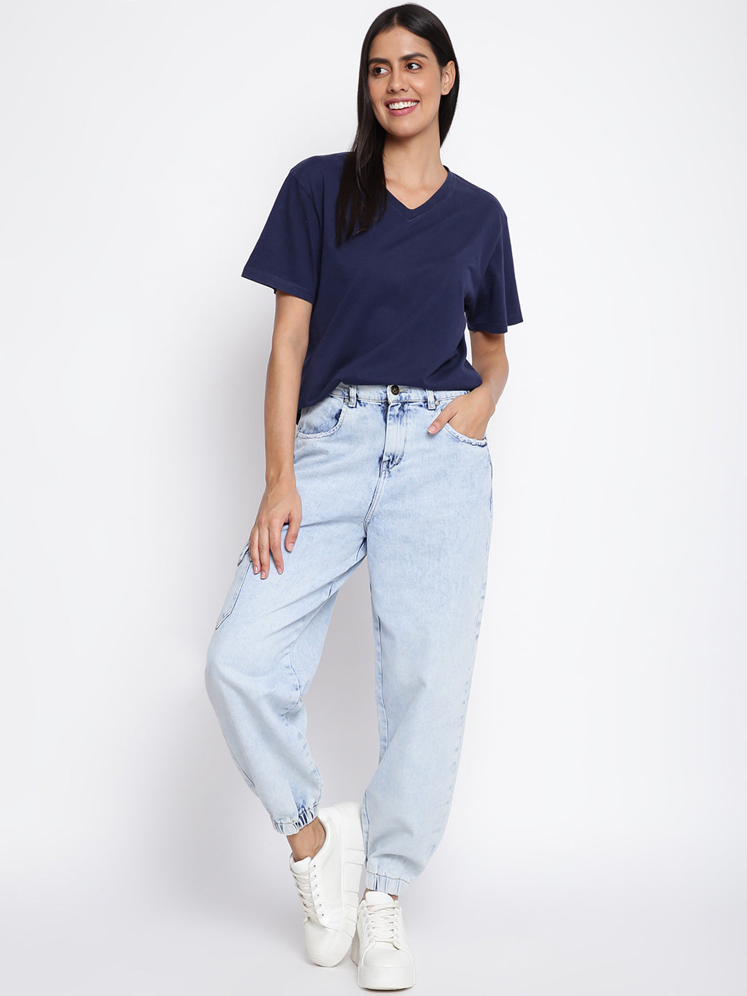 Women Light Blue Denim Joggers