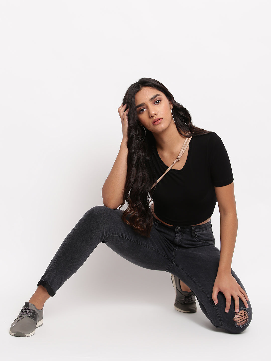 Women Black Mid Waist Skinny Fit Denim Jeans