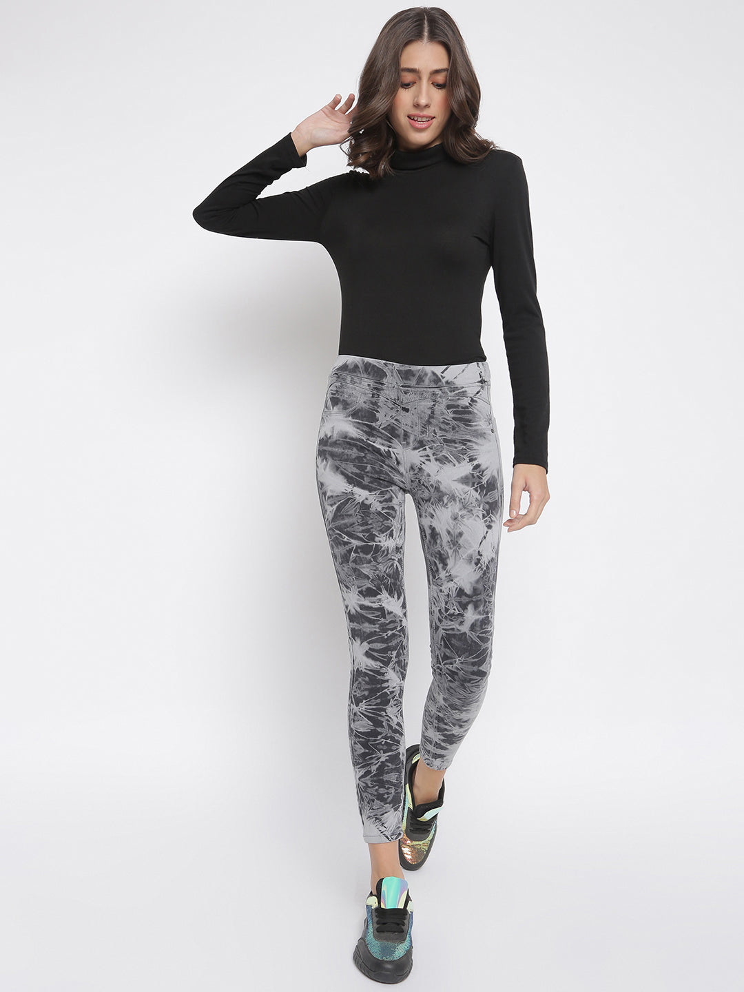 Women Grey Printed Denim Jegging