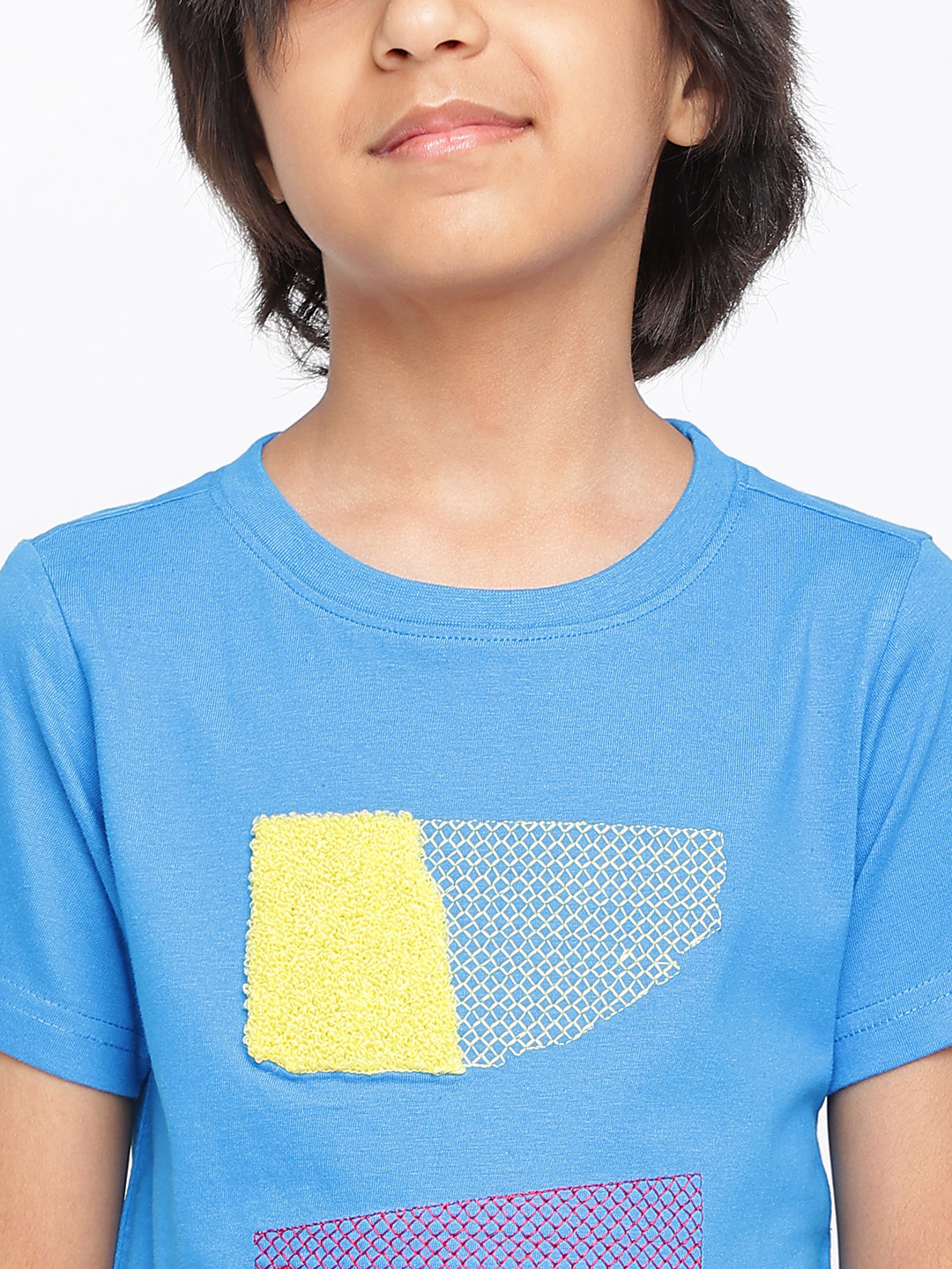 Boys Blue Printed Cotton T-shirt